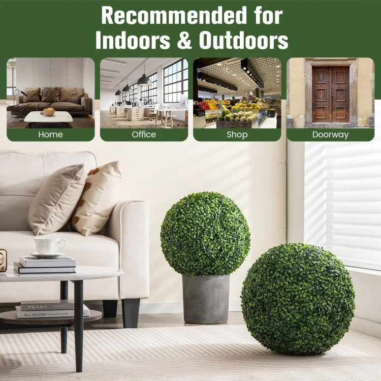 Set of 2 Realistic Artificial Boxwood Topiary Balls for Indoor & Outdoor Decoration