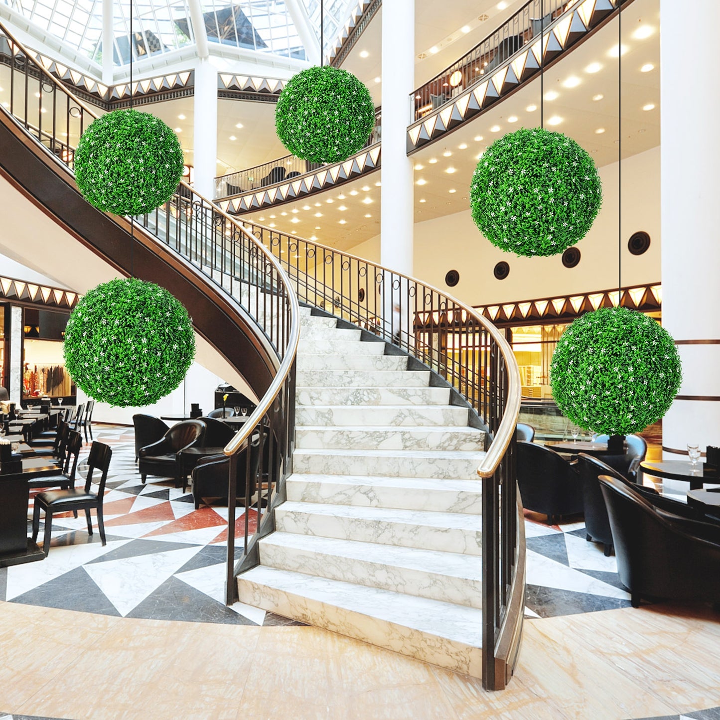 Set of 2 19.5 Inch Artificial Holly Boxwood Topiary Balls – Lifelike Faux Greenery