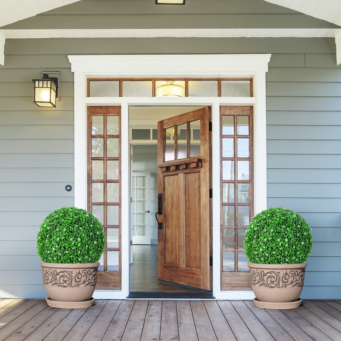 Set of 2 19.5 Inch Artificial Holly Boxwood Topiary Balls – Lifelike Faux Greenery