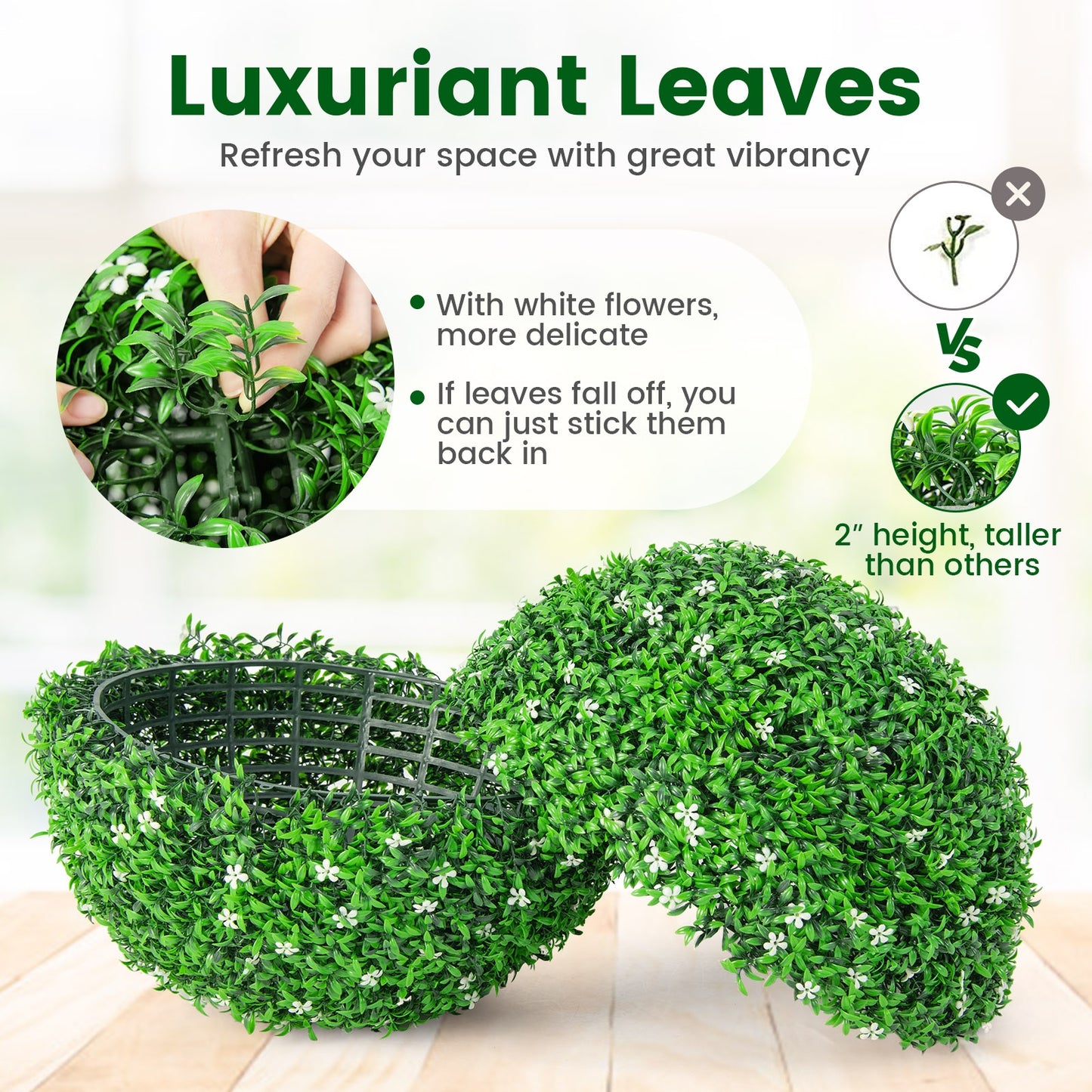 Set of 2 19.5 Inch Artificial Holly Boxwood Topiary Balls – Lifelike Faux Greenery