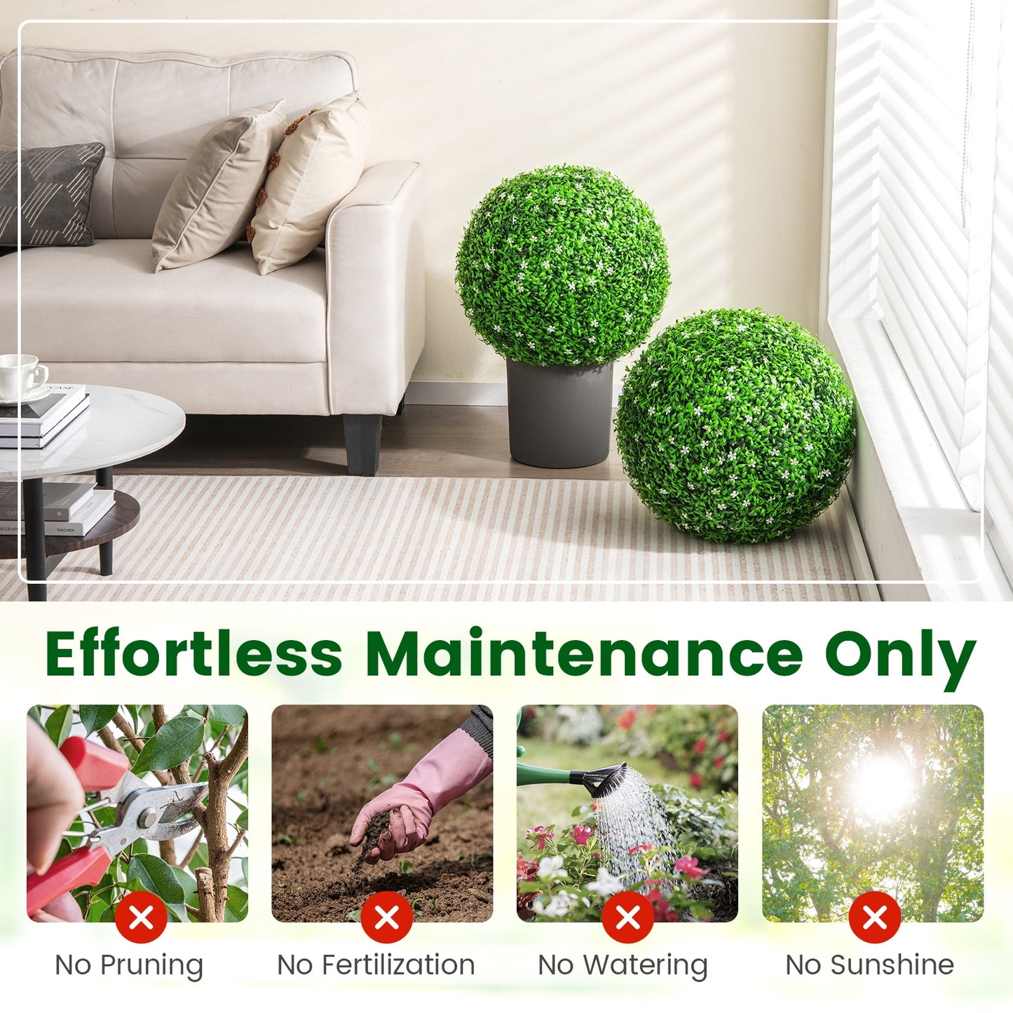 Set of 2 19.5 Inch Artificial Holly Boxwood Topiary Balls – Lifelike Faux Greenery