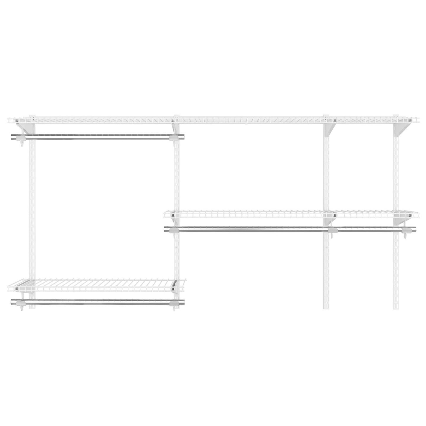 Adjustable Wall-Mounted Closet Organizer Kit with Shelves and Hanging Rods for 3 to 5 Ft Spaces – White