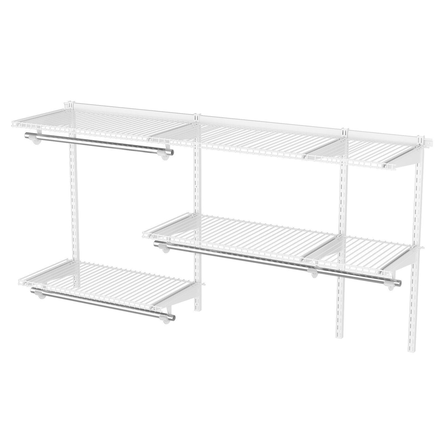 Adjustable Wall-Mounted Closet Organizer Kit with Shelves and Hanging Rods for 3 to 5 Ft Spaces – White