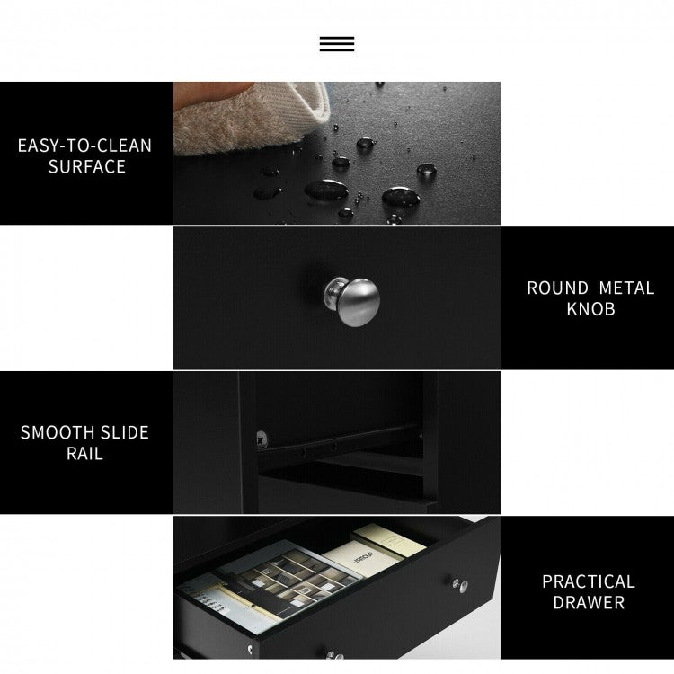 Modern 3 Drawer Storage Dresser with Open Cubbies for Bedroom or Living Room Black