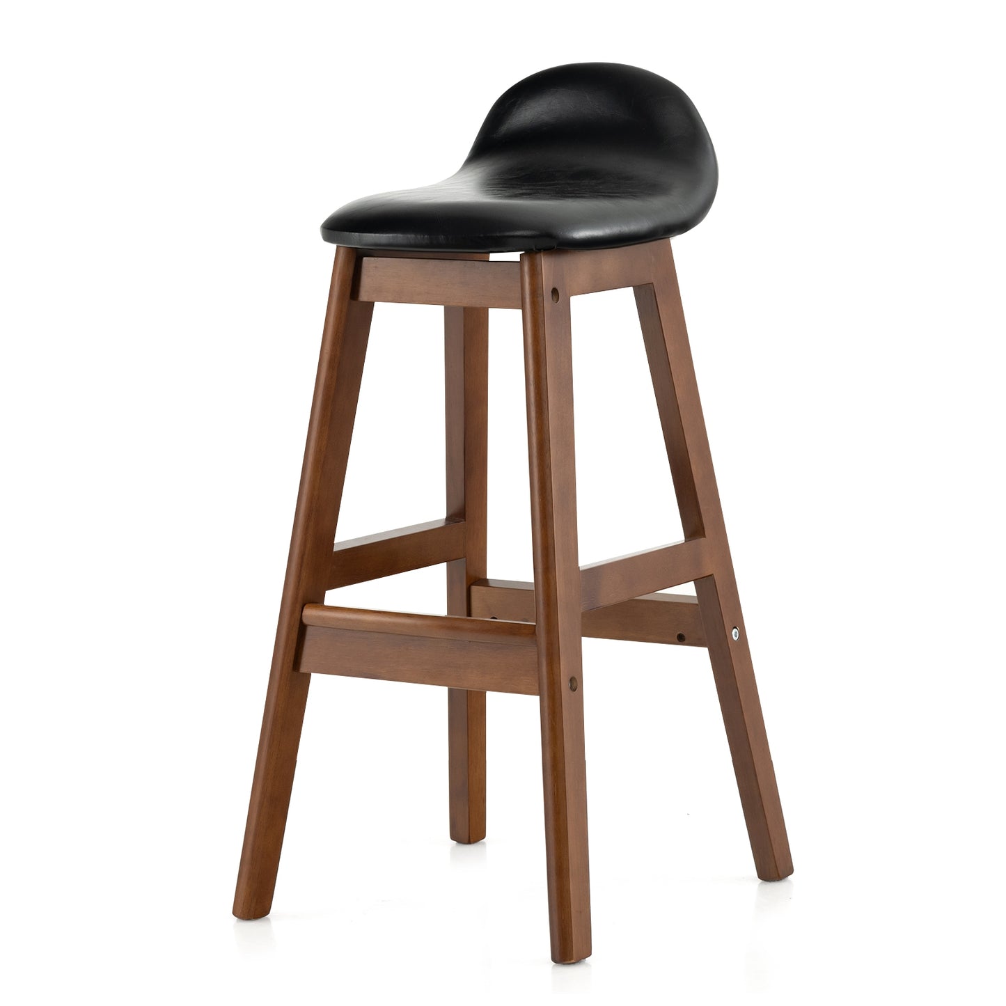 2 Pieces PU Leather Upholstered Bar Stools with Back Cushions and Solid Wood Legs, 27.5 Inch