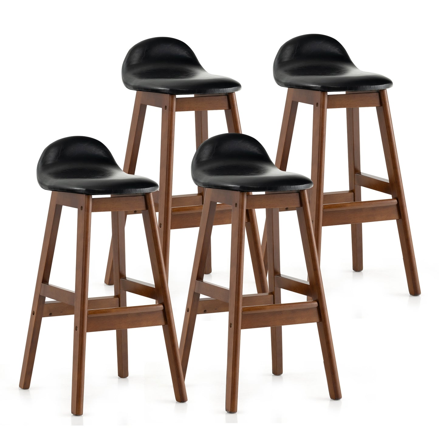 2 Pieces PU Leather Upholstered Bar Stools with Back Cushions and Solid Wood Legs, 27.5 Inch