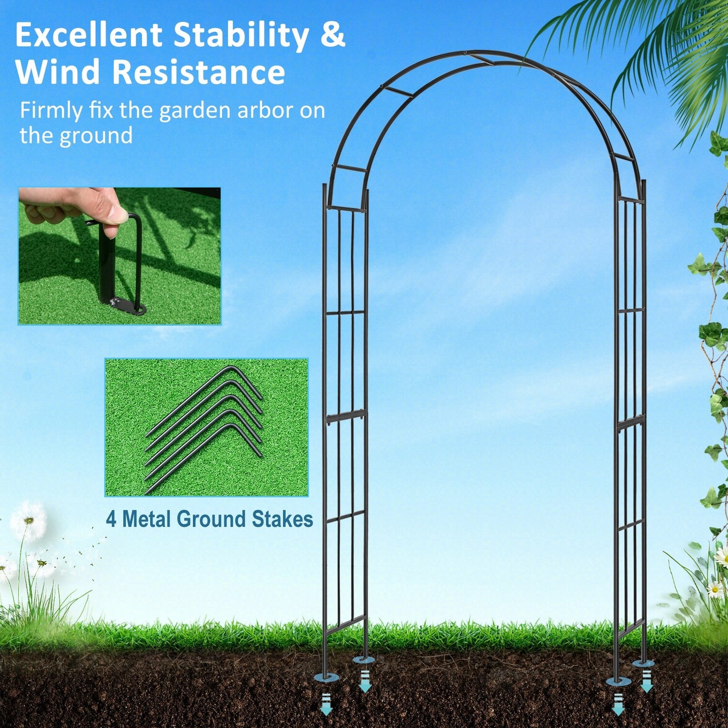 7.5 Feet Metal Garden Arch Trellis for Climbing Plants & Outdoor Decor
