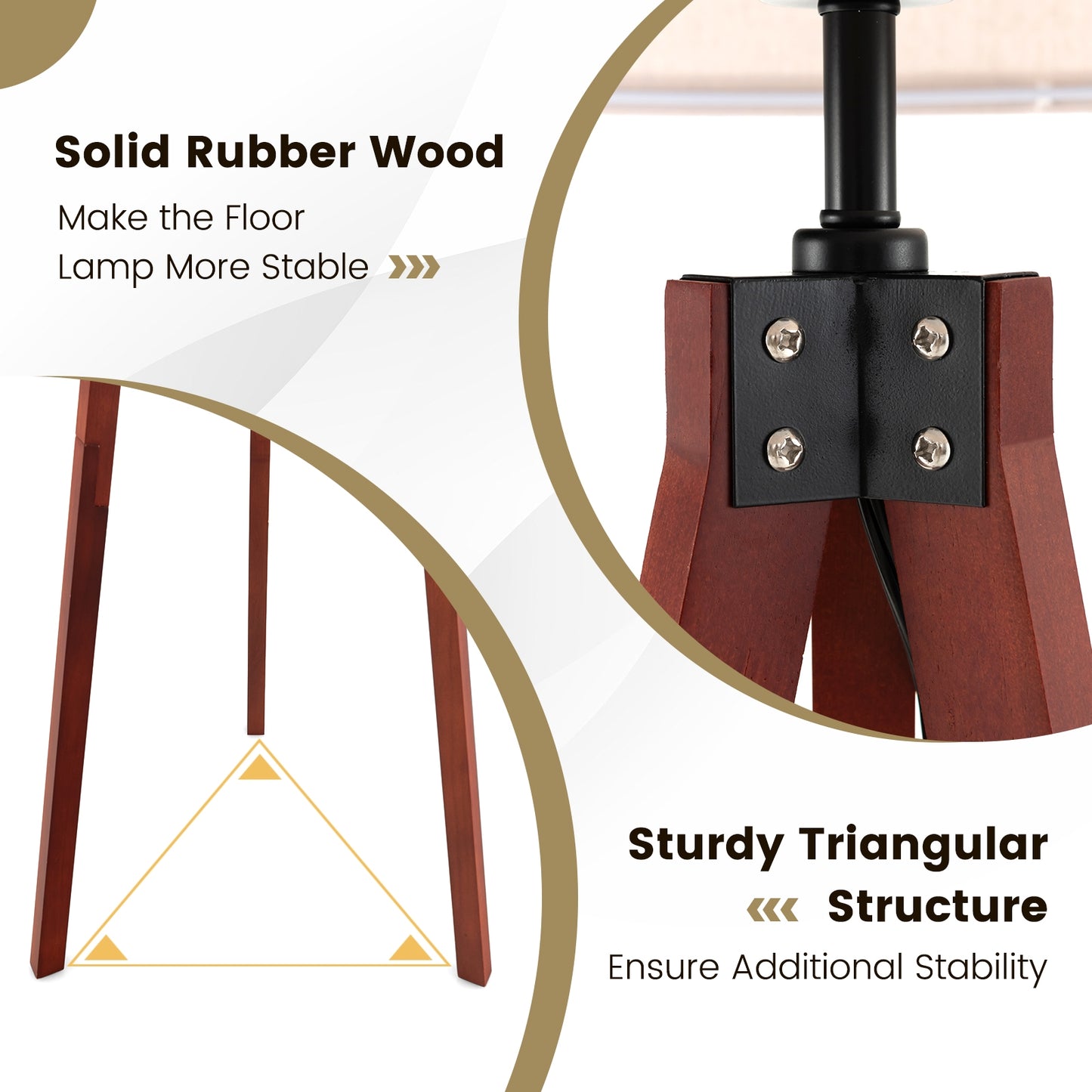 Modern Tripod Floor Lamp with Wood Base and Linen Shade, E26 Socket
