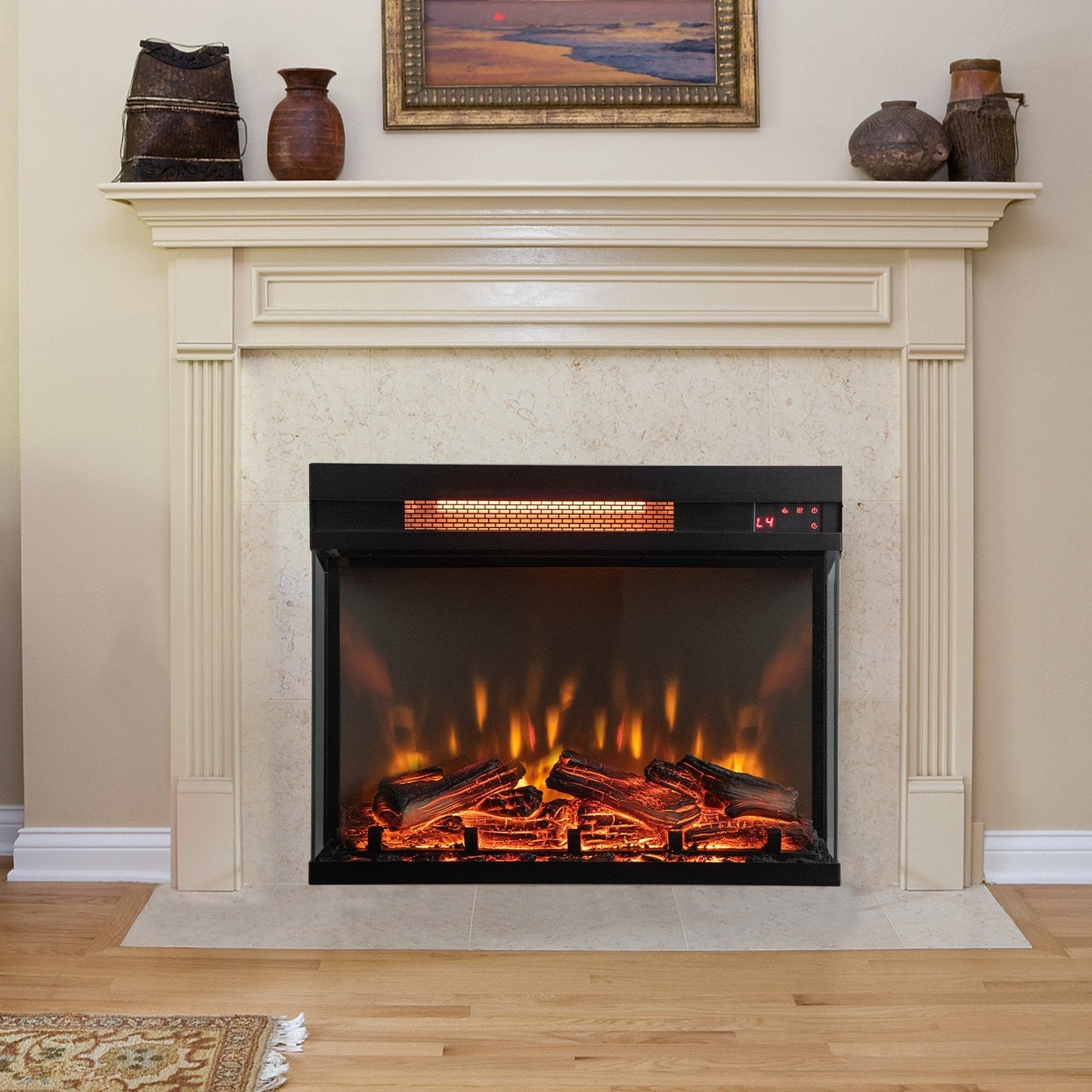 23 Inch - 3 Sided Electric Fireplace Insert with Remote Control & Realistic Flame Effect
