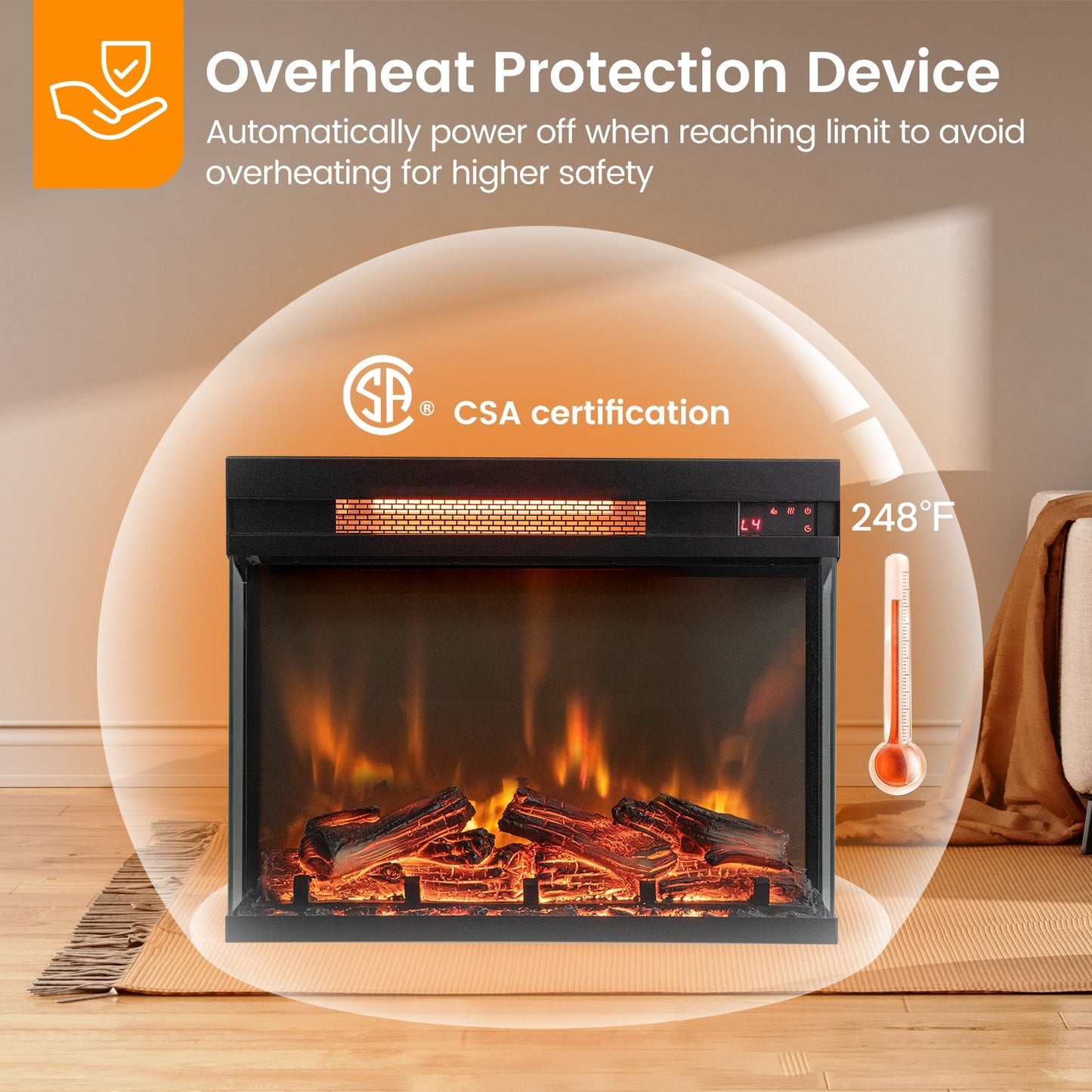 23 Inch - 3 Sided Electric Fireplace Insert with Remote Control & Realistic Flame Effect