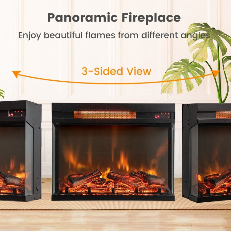 23 Inch - 3 Sided Electric Fireplace Insert with Remote Control & Realistic Flame Effect