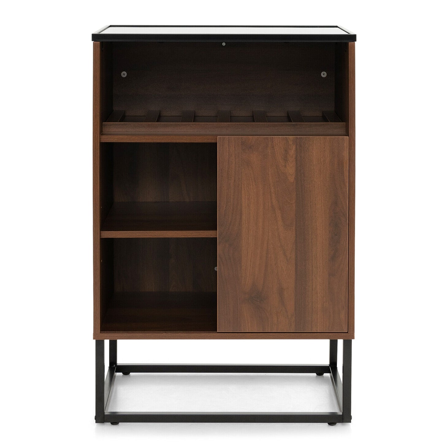 Modern Wine Cabinet with Glass Top Adjustable Shelf and Sliding Door for Dining Room or Kitchen