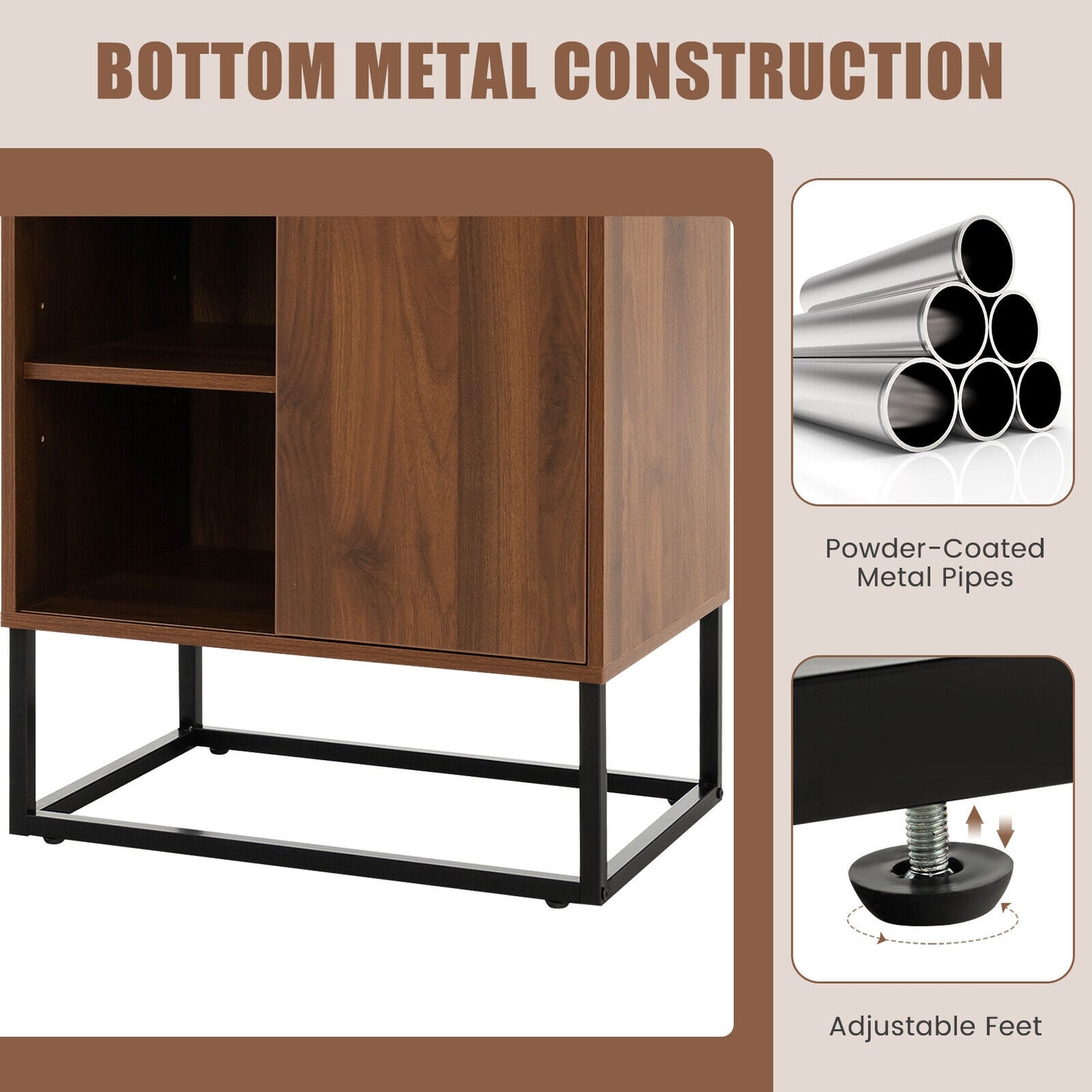 Modern Wine Cabinet with Glass Top Adjustable Shelf and Sliding Door for Dining Room or Kitchen