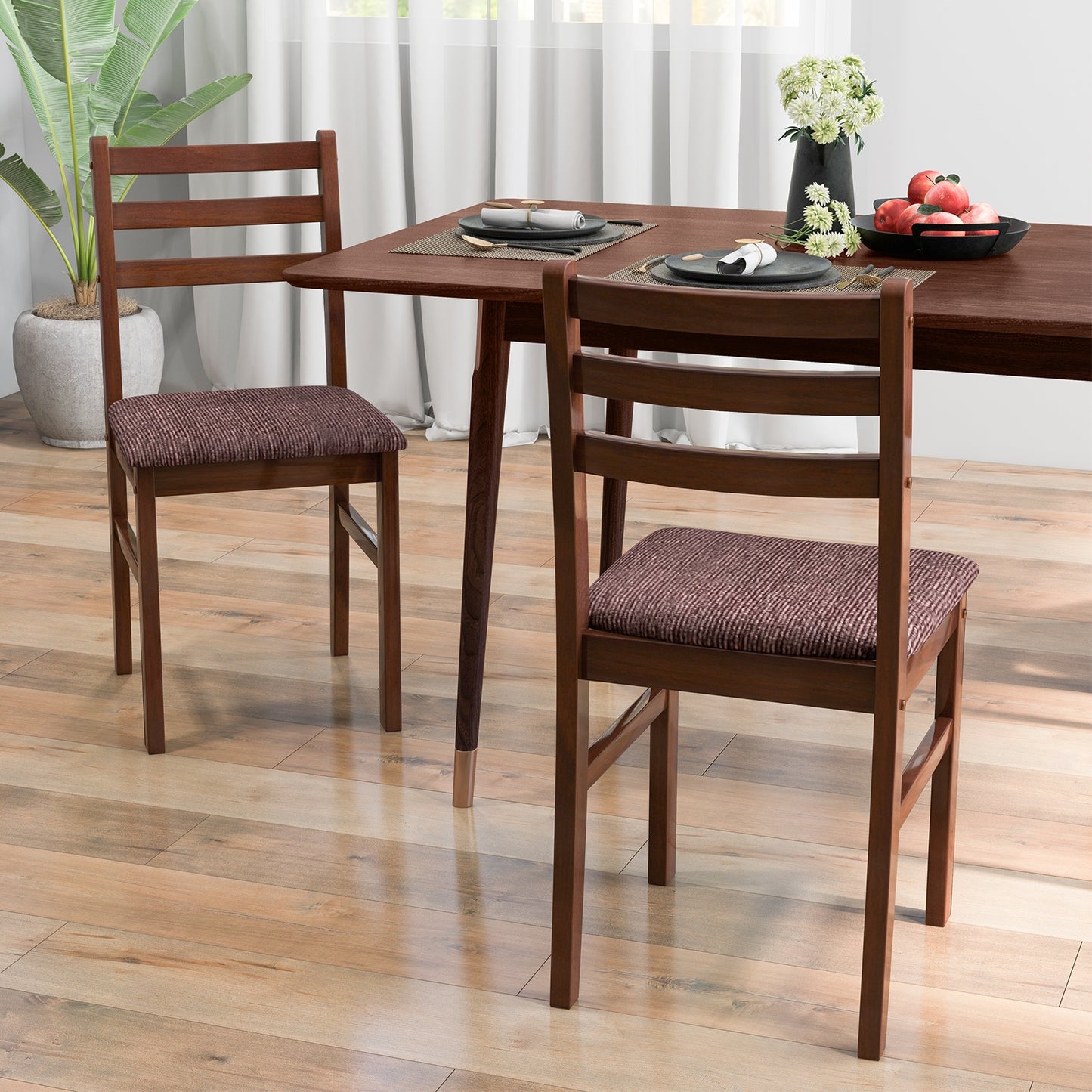2-Piece Mid-Century Modern Wooden Dining Chairs with Comfortable Upholstered Seats