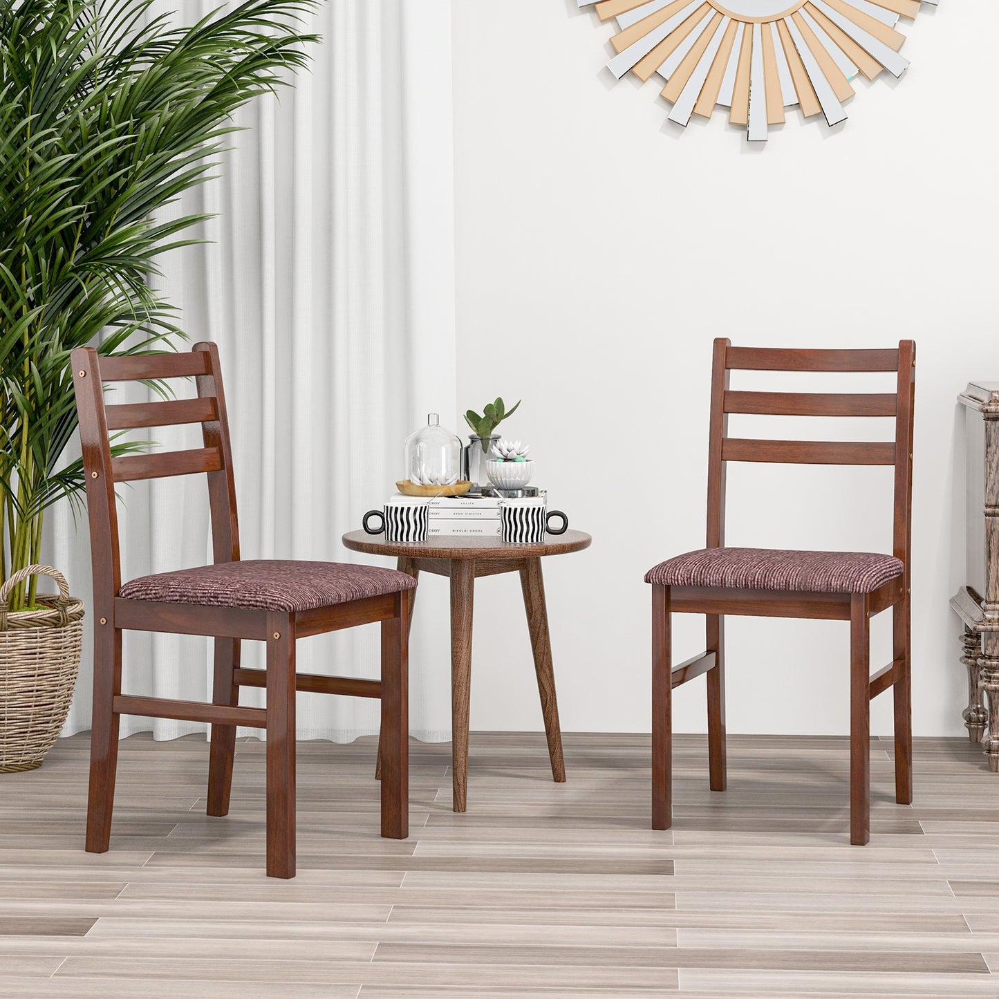 2-Piece Mid-Century Modern Wooden Dining Chairs with Comfortable Upholstered Seats
