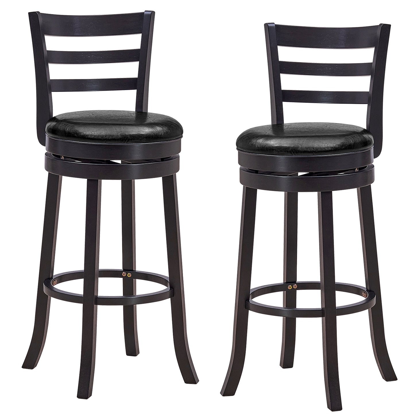 Set of 2 Swivel Bar Stools with PU Upholstery and Wood Frame, 31.5" Bar Height Chairs