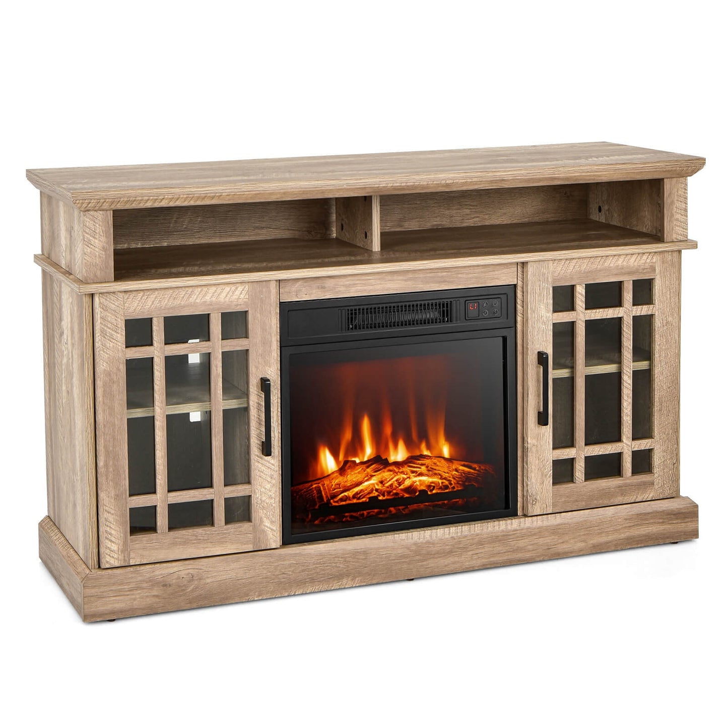 Modern 48 Inch TV Stand with Electric Fireplace and Adjustable Cabinets for TVs Up to 55 Inches - Natural