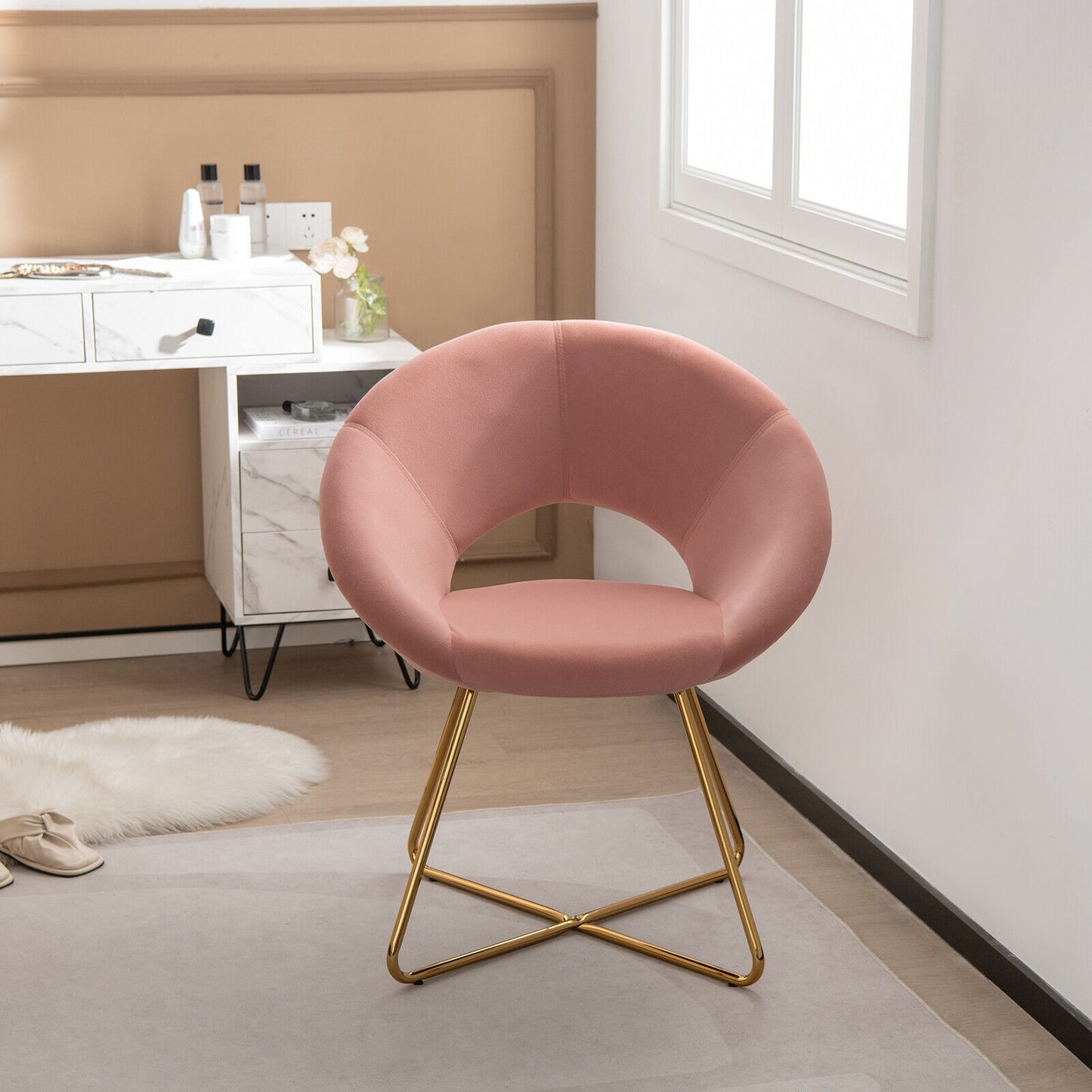 Elegant Velvet Accent Chair with Wide Back and Metal Base