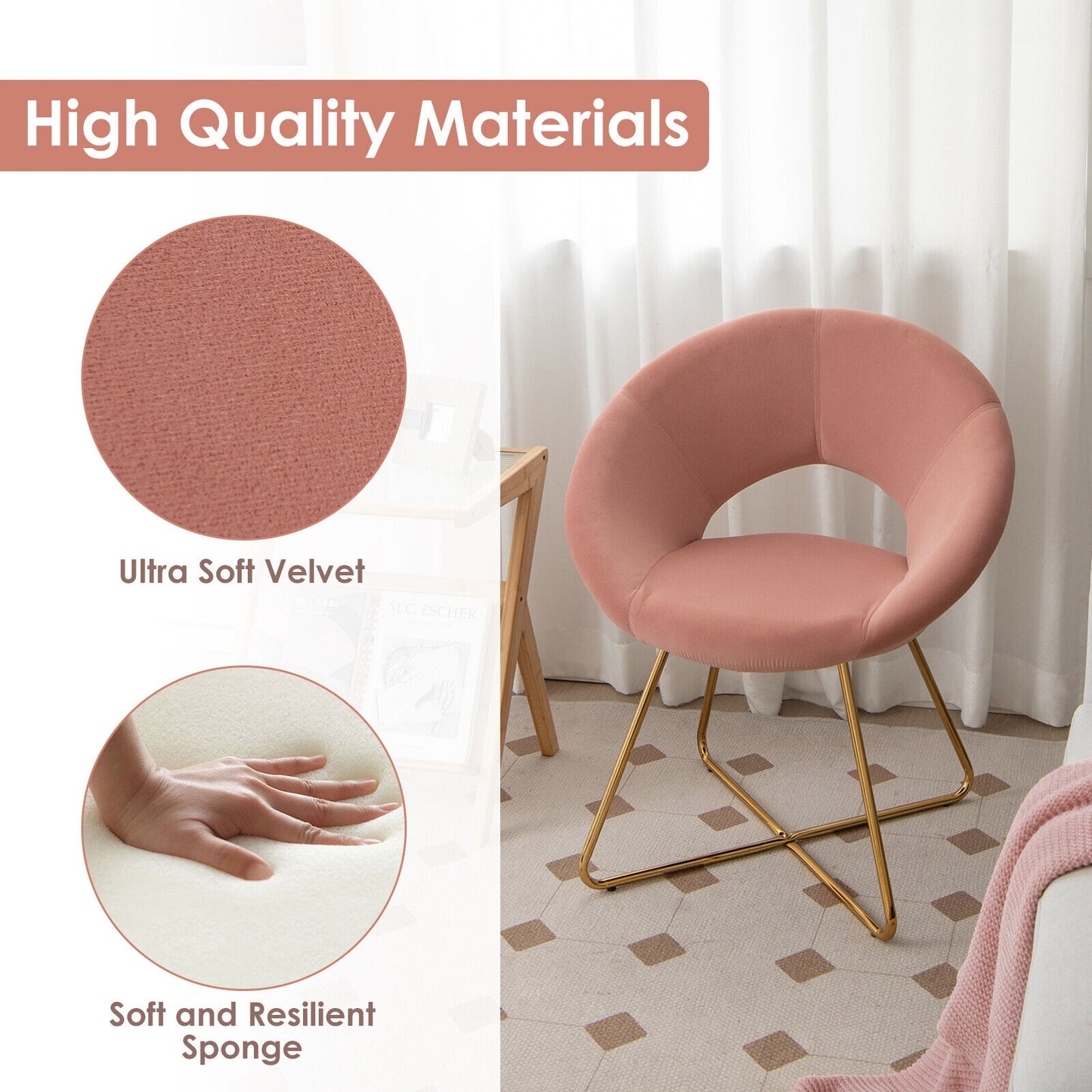 Elegant Velvet Accent Chair with Wide Back and Metal Base