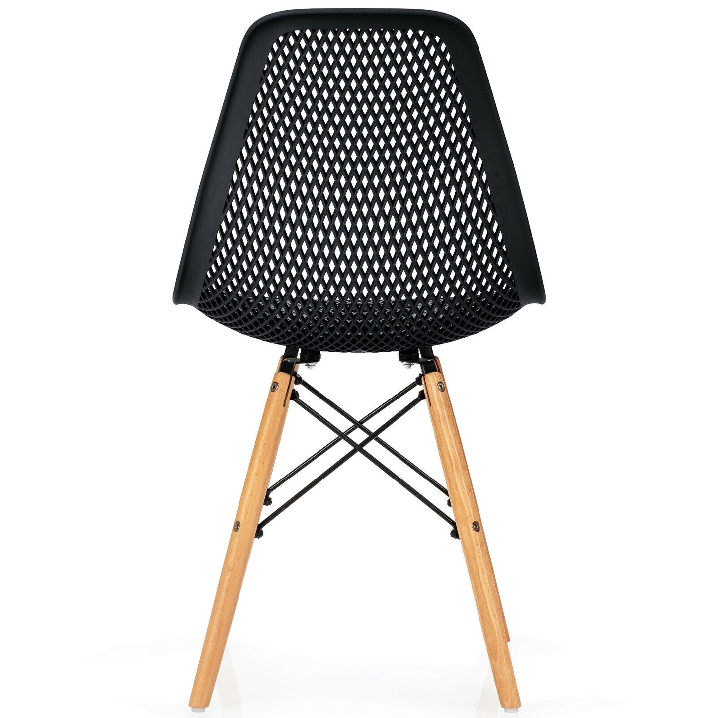 Set of 2 Modern Plastic Hollow Dining Chairs with Wooden Legs for Home and Office - Black