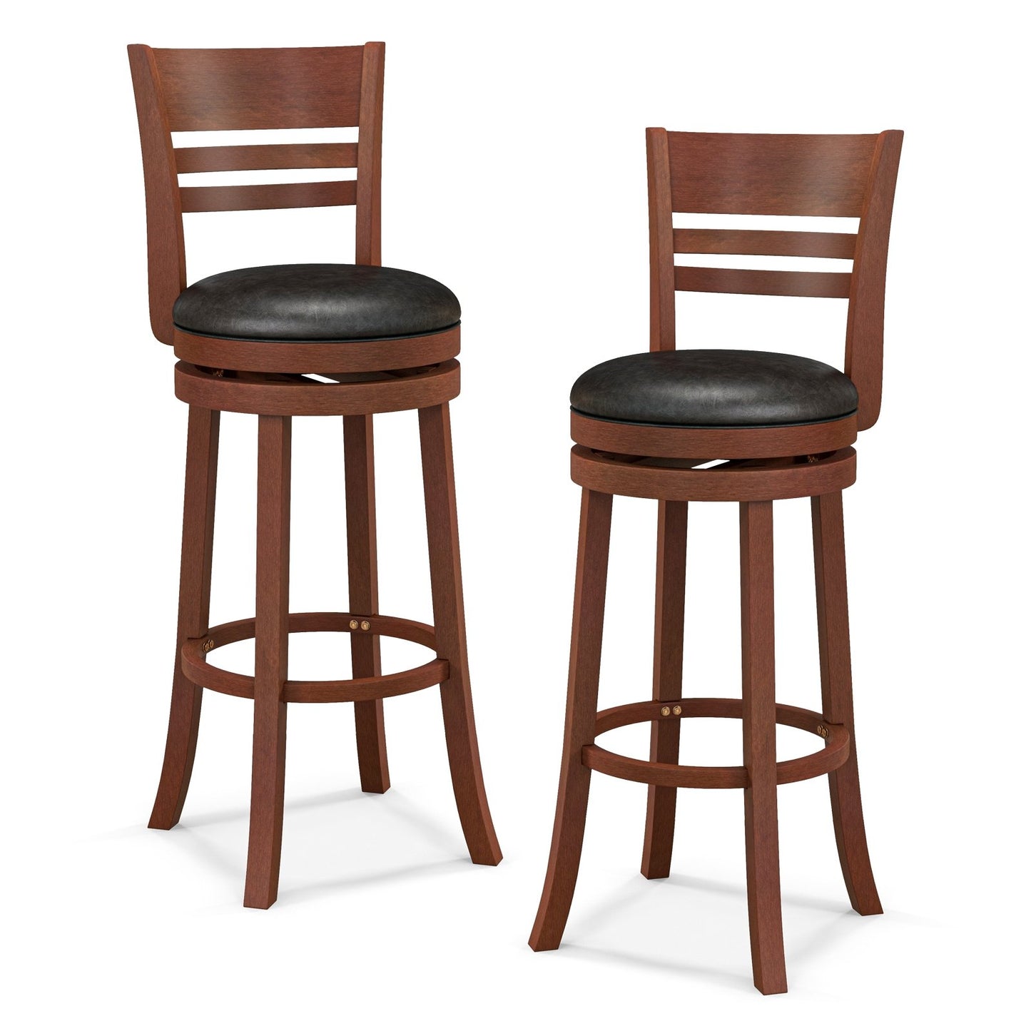 Set of 2 Swivel Bar Stools with PU Upholstered Seats and Solid Wood Legs, 31.5" Bar Height Chairs