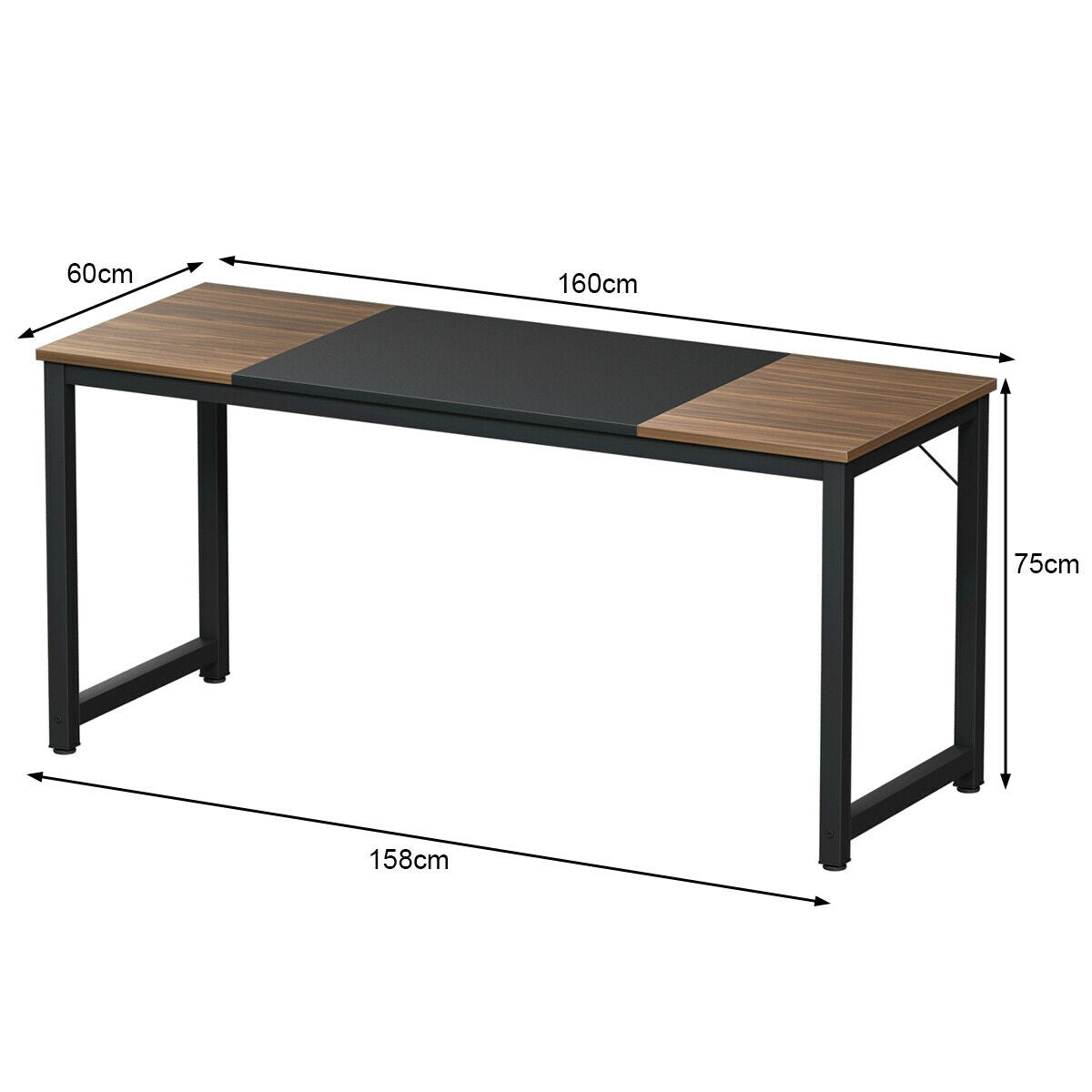 Modern 63 Inch Rectangular Dining Table with Solid Metal Frame and Wood Grain Top
