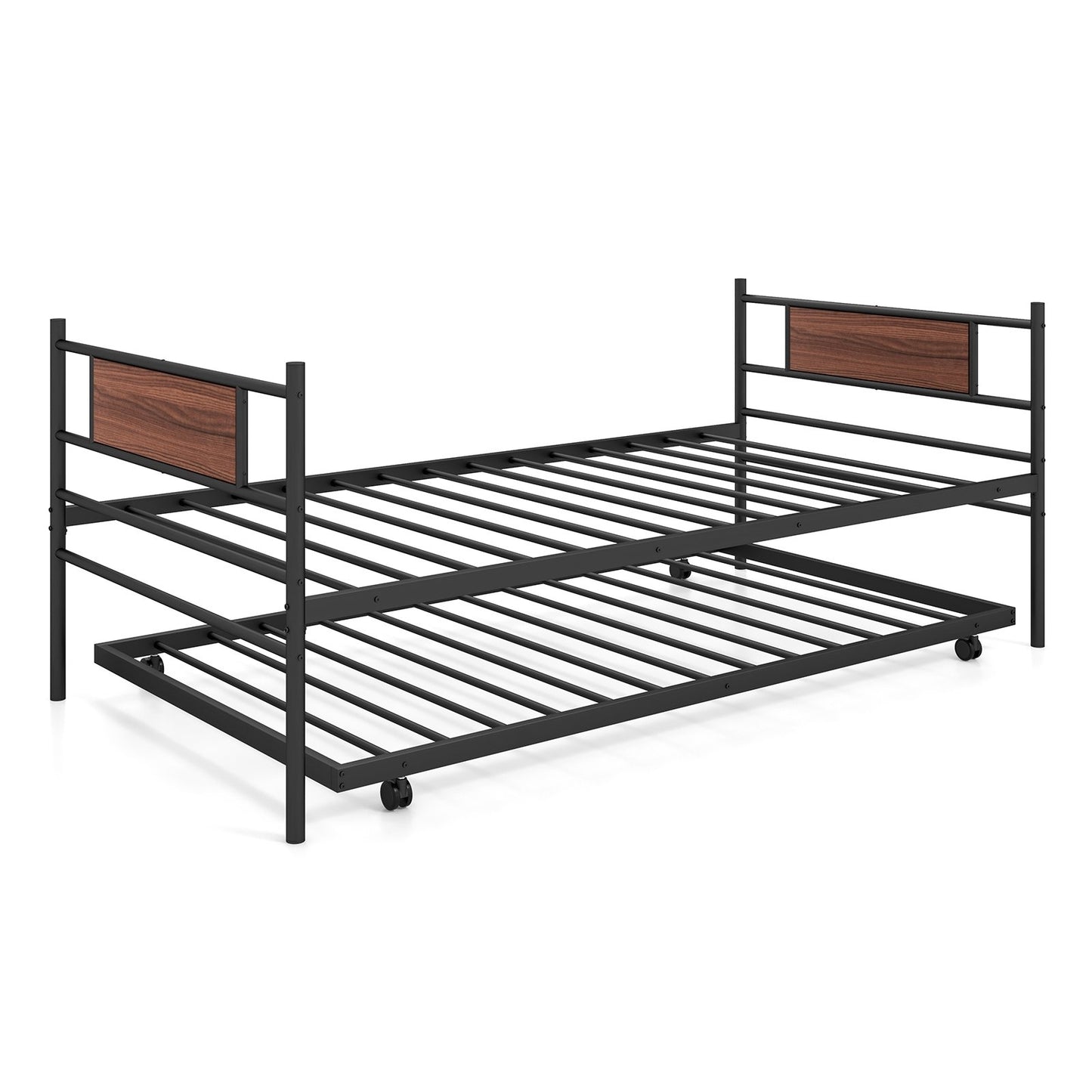 Twin Metal Daybed with Trundle and Wood Panel Accents