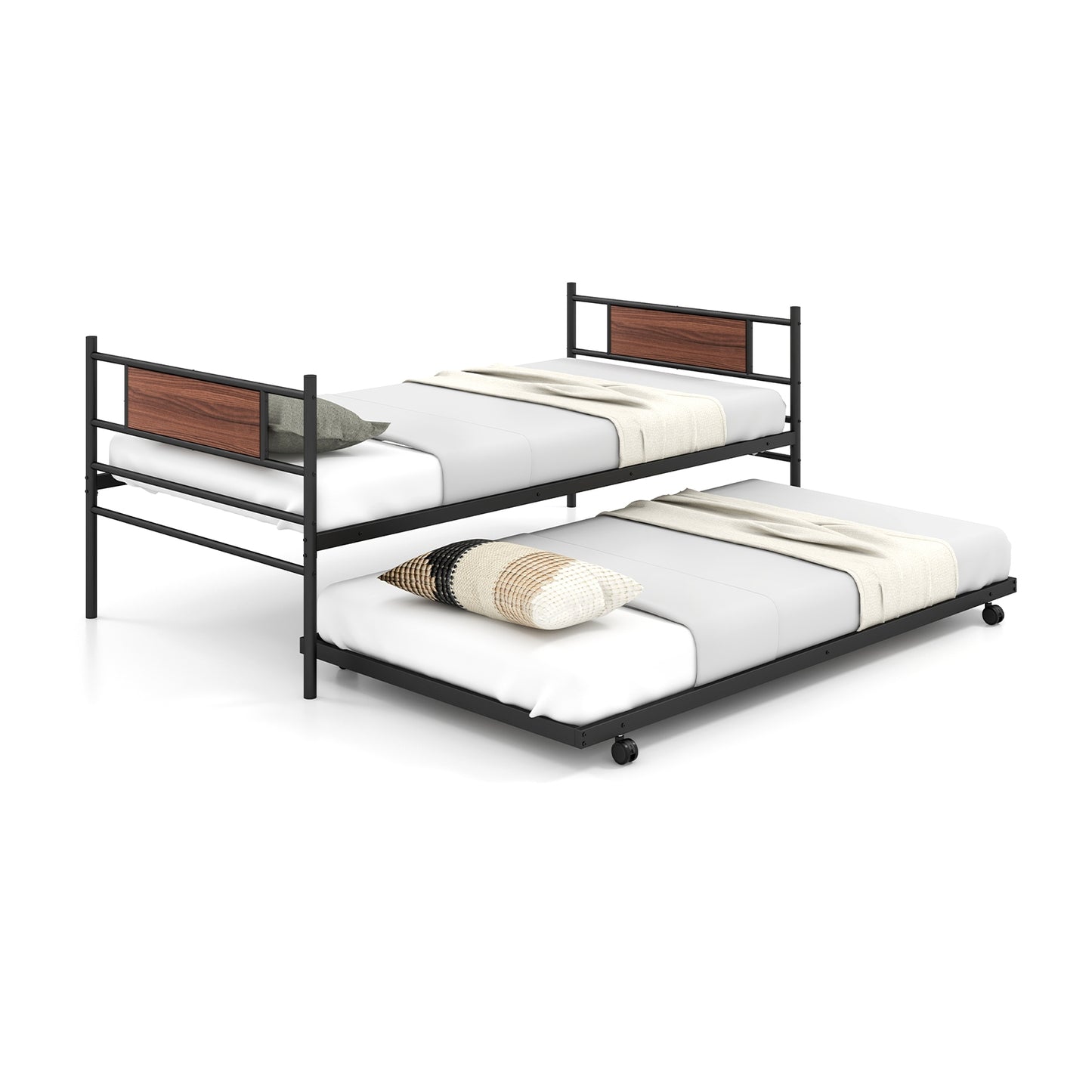 Twin Metal Daybed with Trundle and Wood Panel Accents