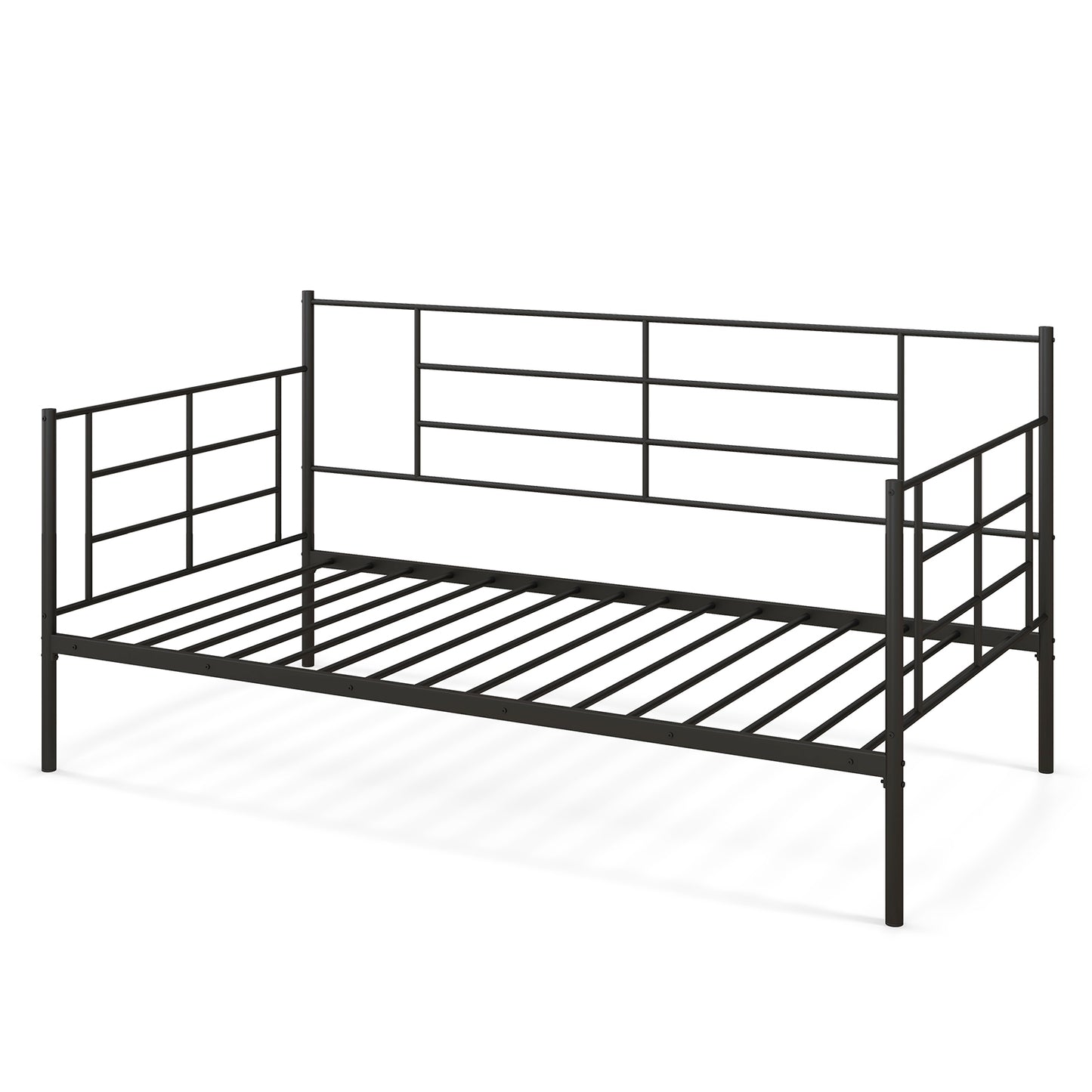 Metal Twin Size Daybed Sofa Frame with Armrests and Backrest for Living Room or Guest Room