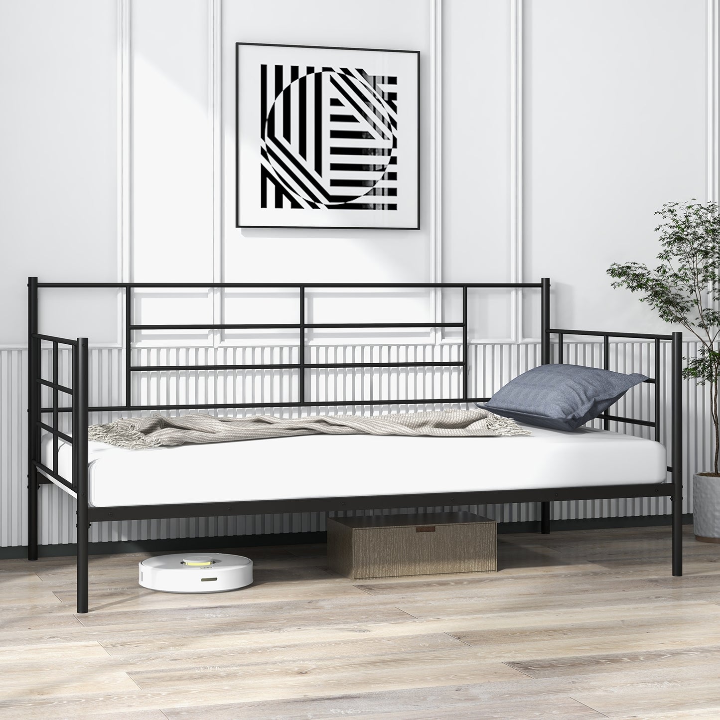 Metal Twin Size Daybed Sofa Frame with Armrests and Backrest for Living Room or Guest Room