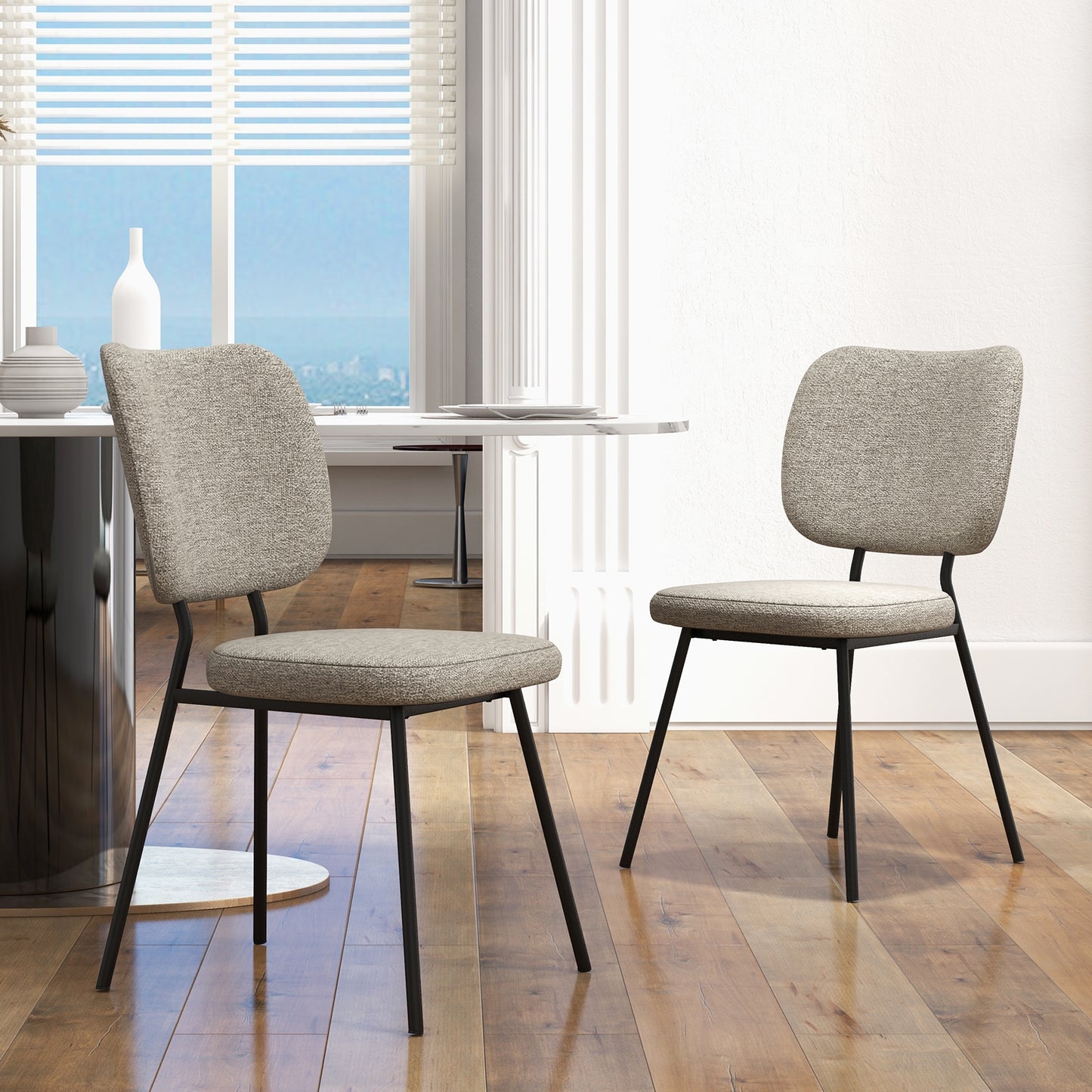 2-Piece Modern Armless Dining Chairs with Linen Upholstery in Grey