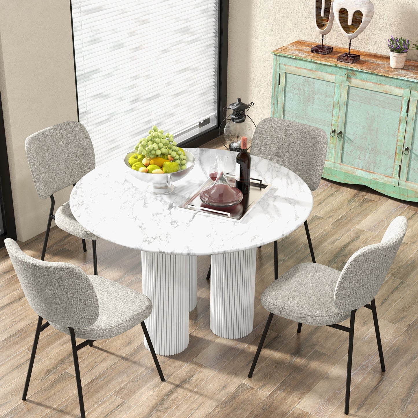 2-Piece Modern Armless Dining Chairs with Linen Upholstery in Grey