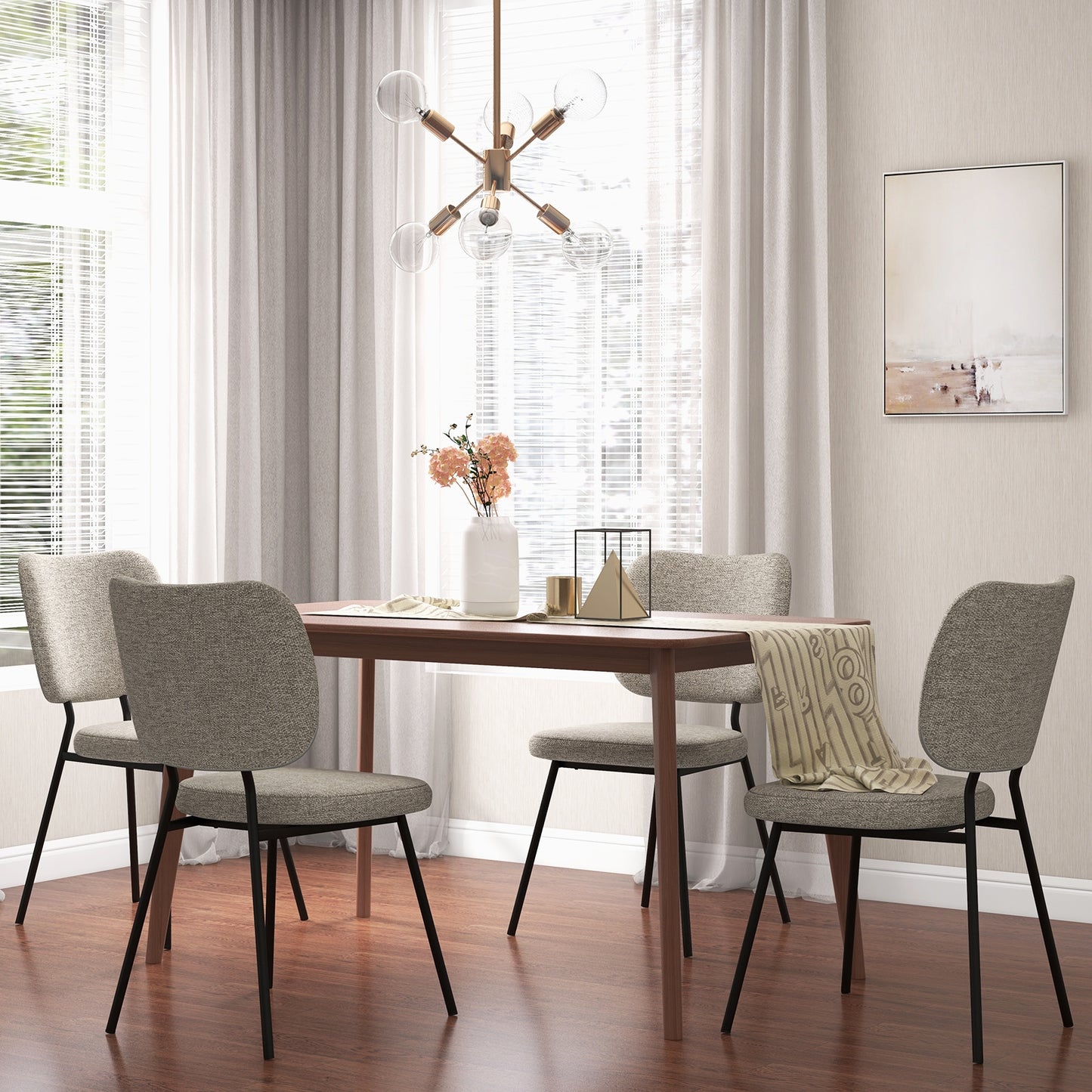 2-Piece Modern Armless Dining Chairs with Linen Upholstery in Grey