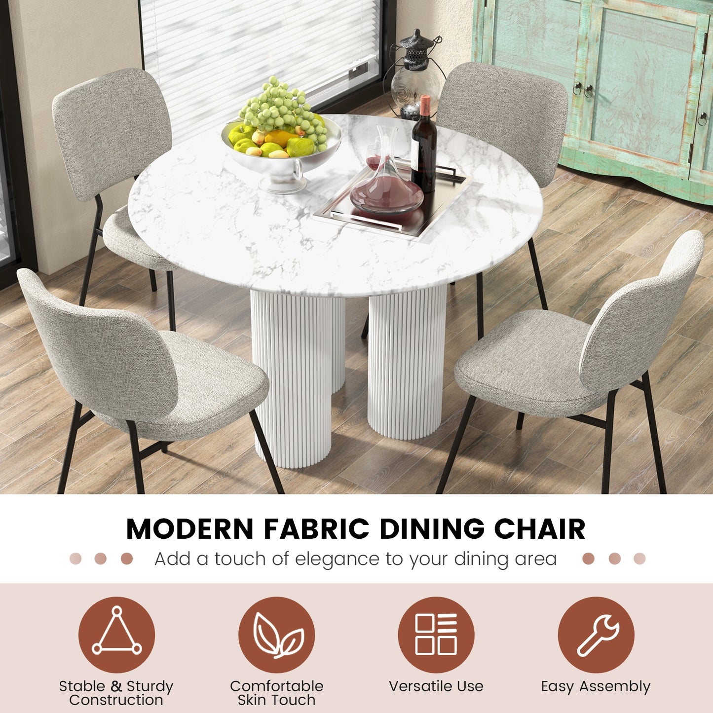 2-Piece Modern Armless Dining Chairs with Linen Upholstery in Grey