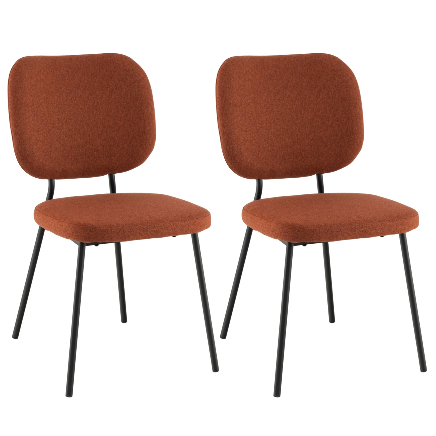 2-Piece Modern Armless Dining Chairs with Linen Upholstery in Orange