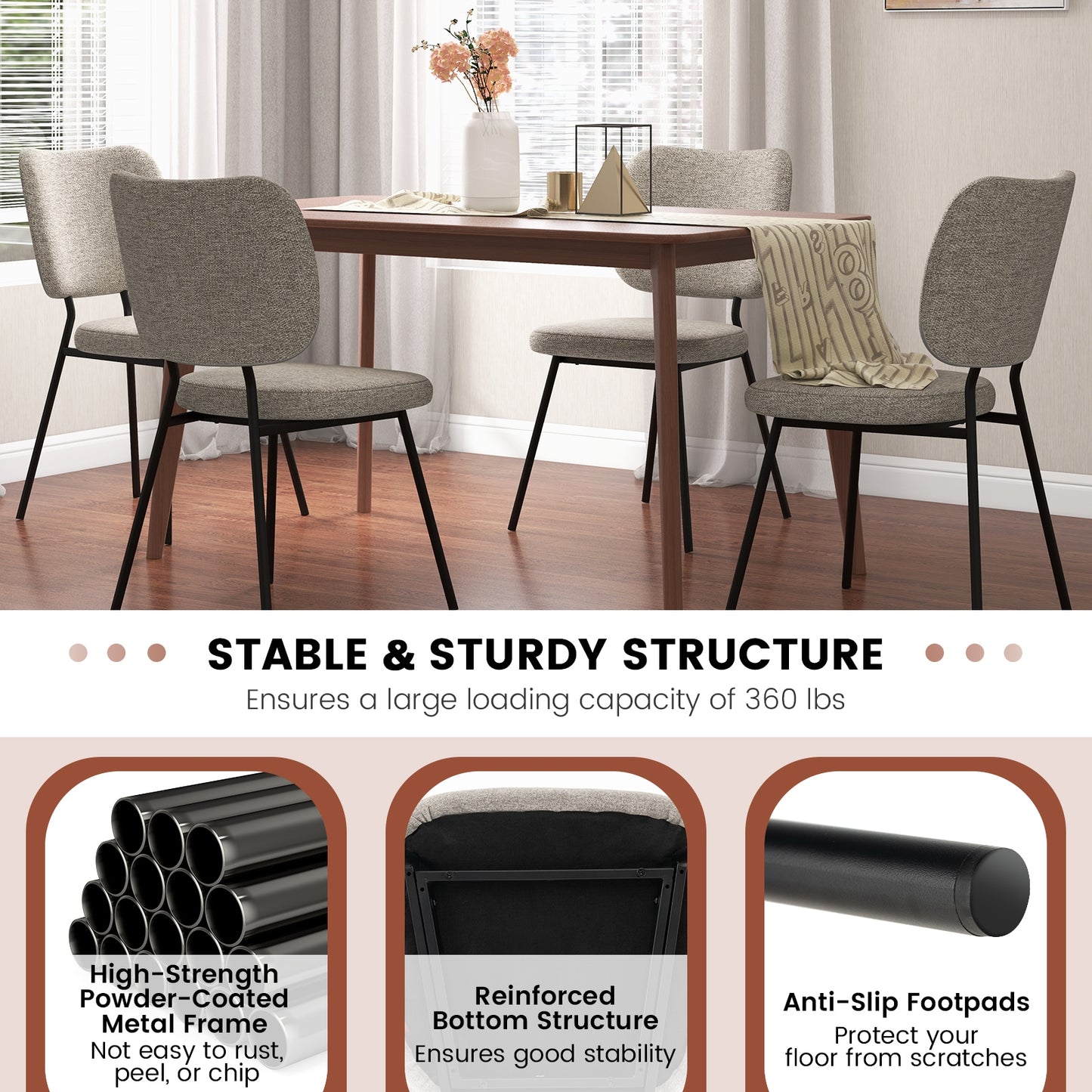 2-Piece Modern Armless Dining Chairs with Linen Upholstery in Grey