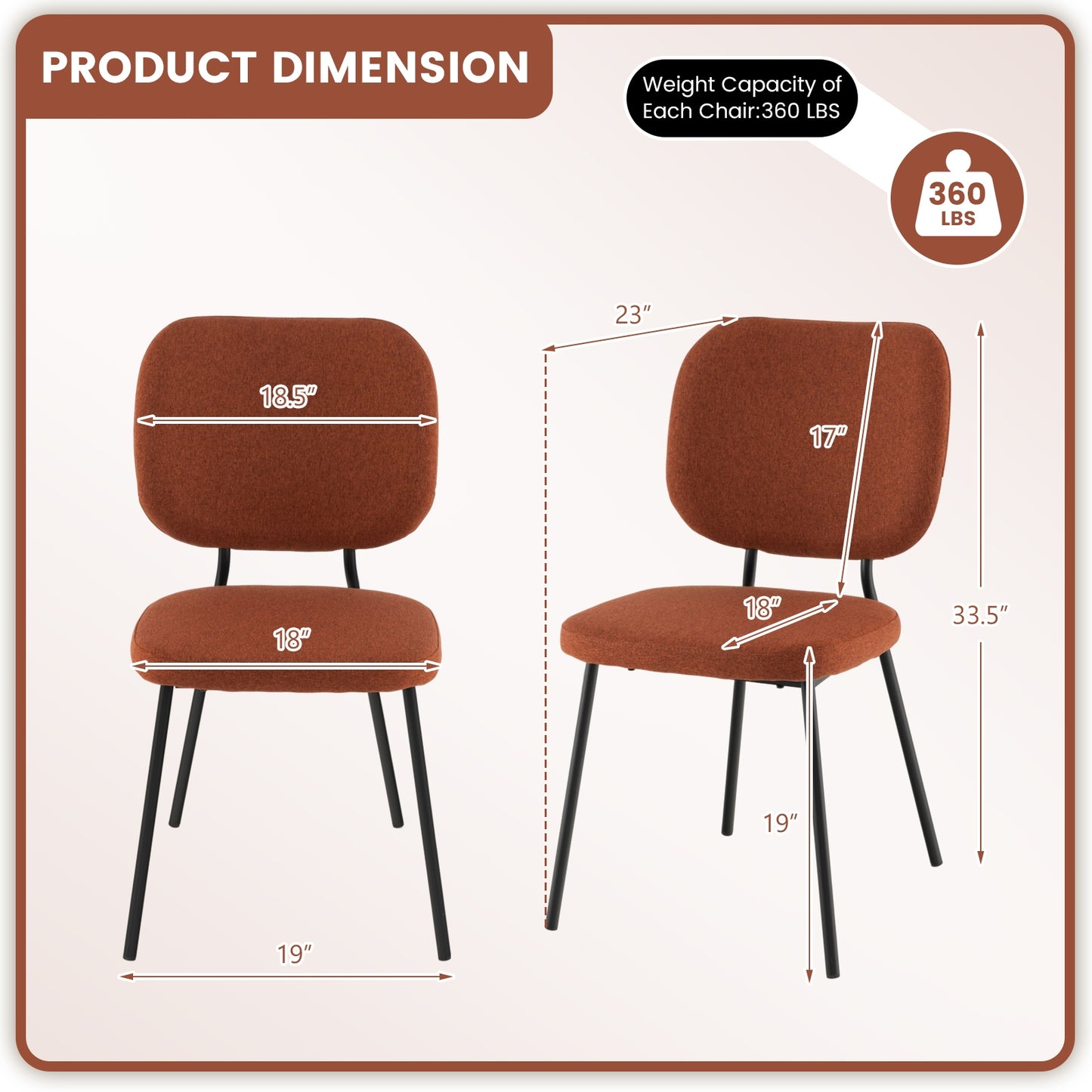 2-Piece Modern Armless Dining Chairs with Linen Upholstery in Orange