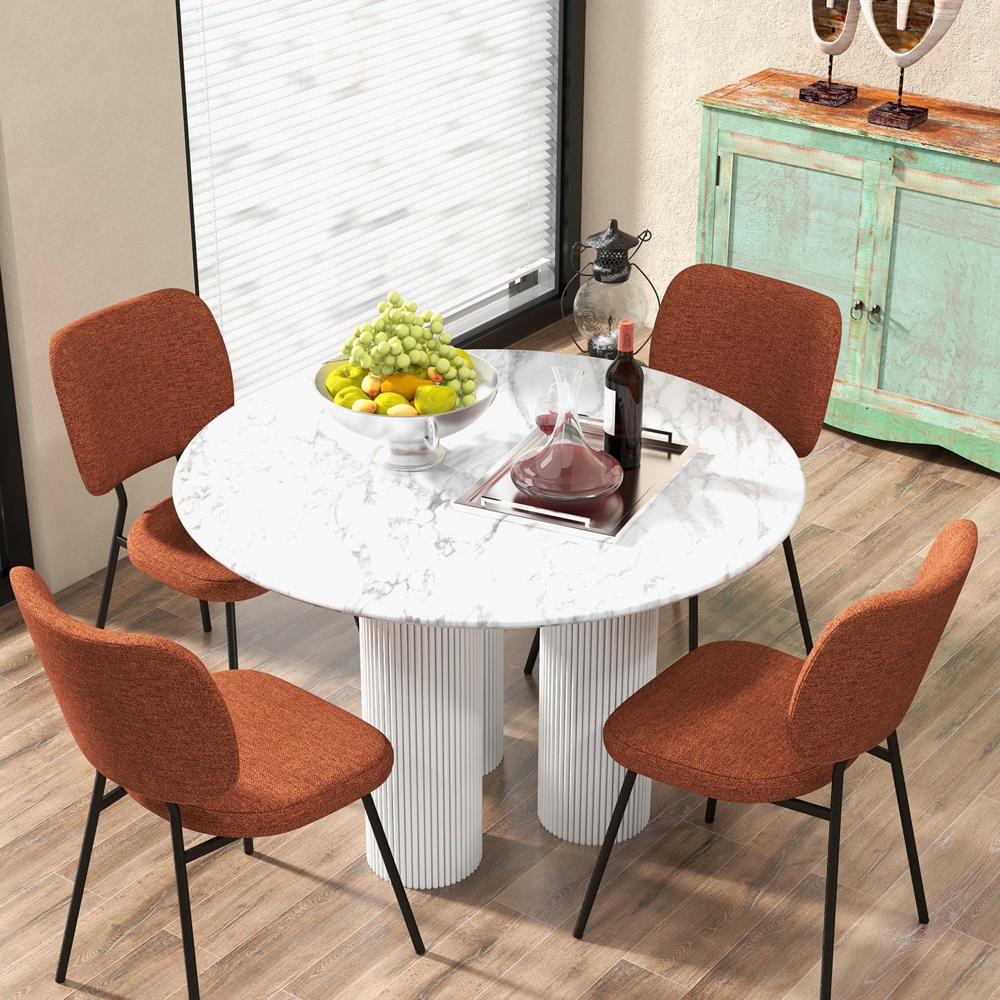 2-Piece Modern Armless Dining Chairs with Linen Upholstery in Orange