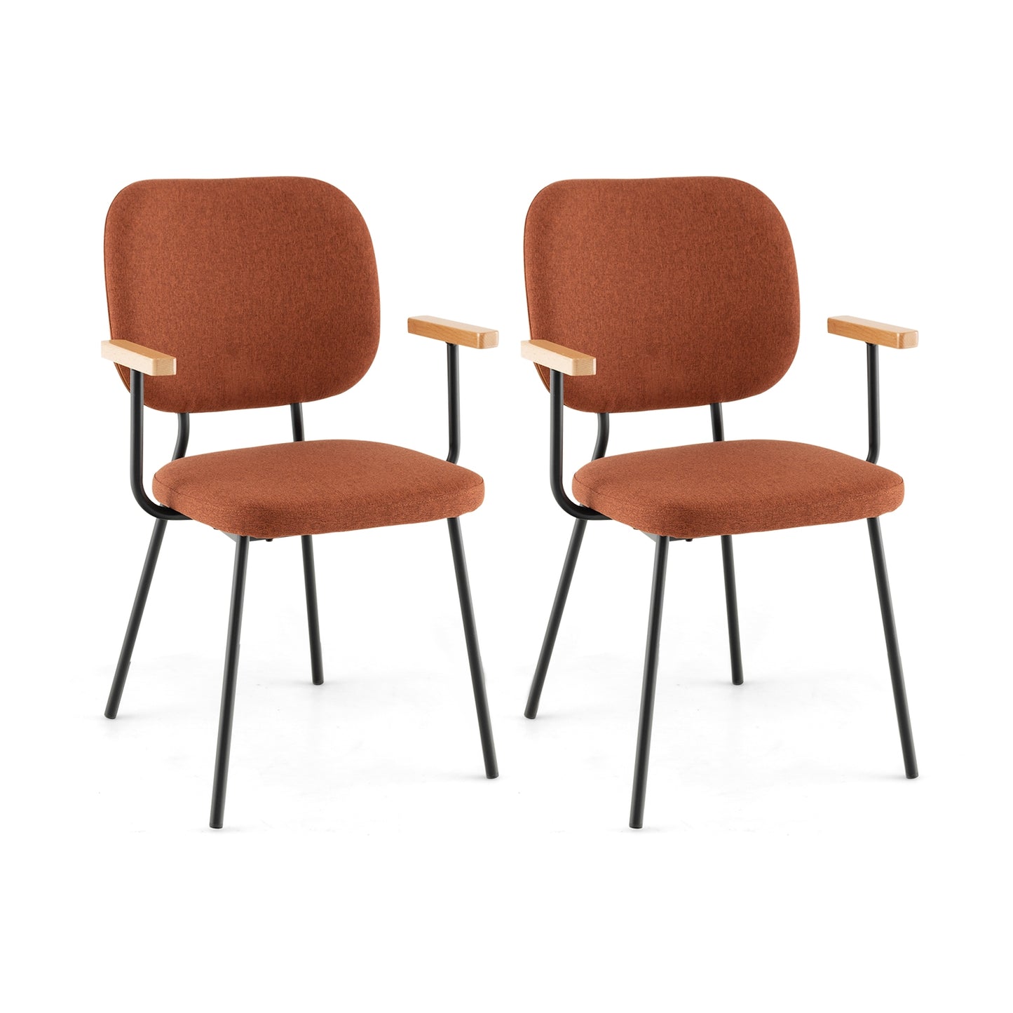 2-Piece Modern Dining Chairs with Armrests and Curved Backrest in Orange