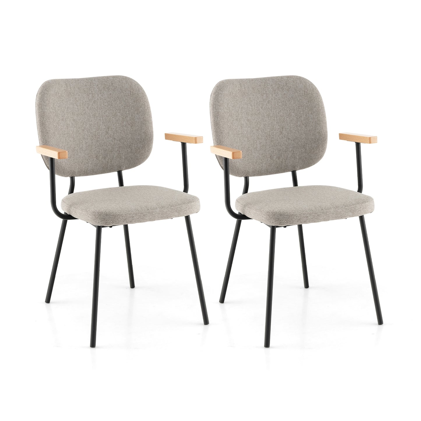 2-Piece Modern Dining Chairs with Armrests and Curved Backrest in Grey