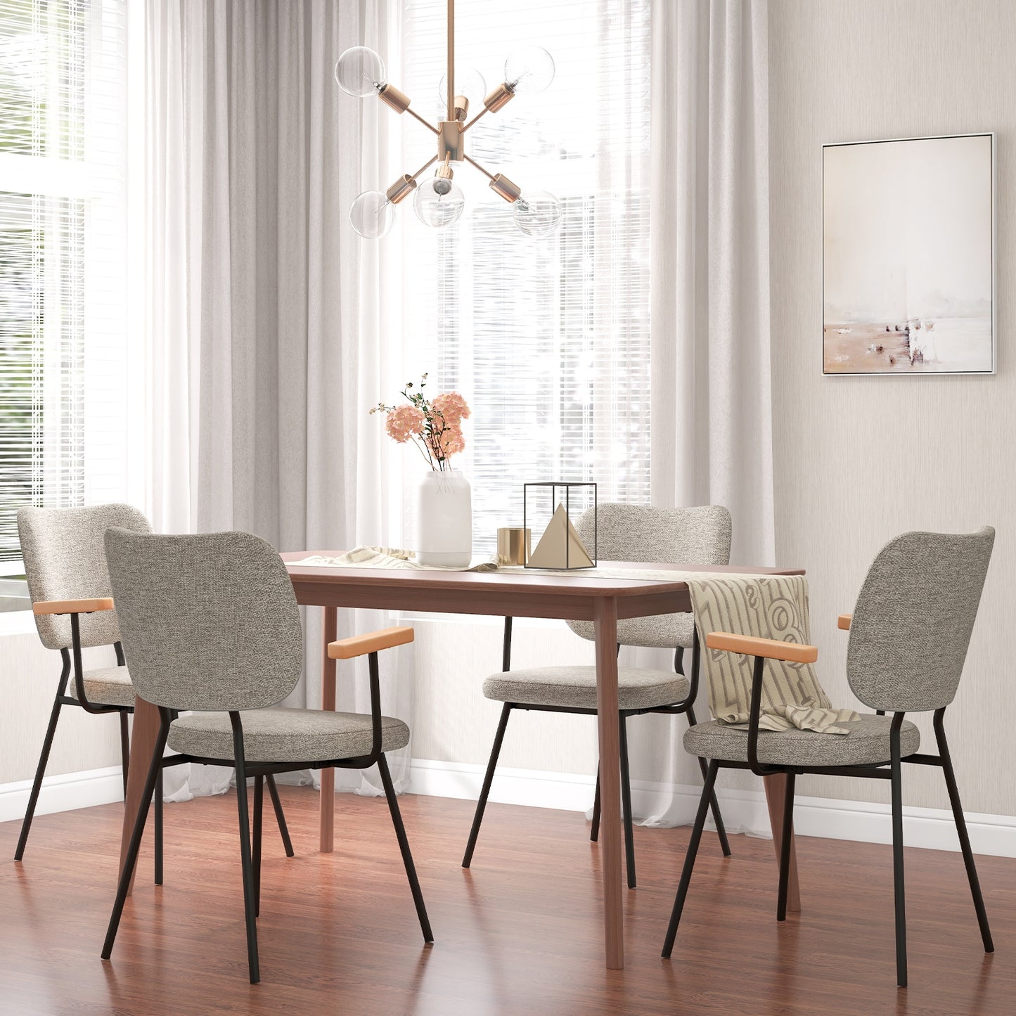 2-Piece Modern Dining Chairs with Armrests and Curved Backrest in Grey