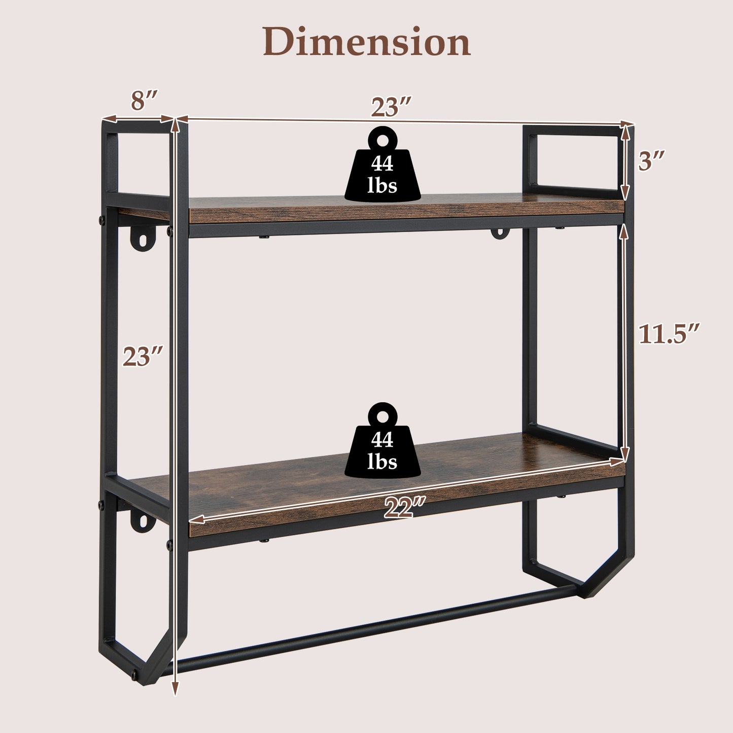 Wall-Mounted Storage Shelf with Metal Frame and Towel Rack for Bathroom