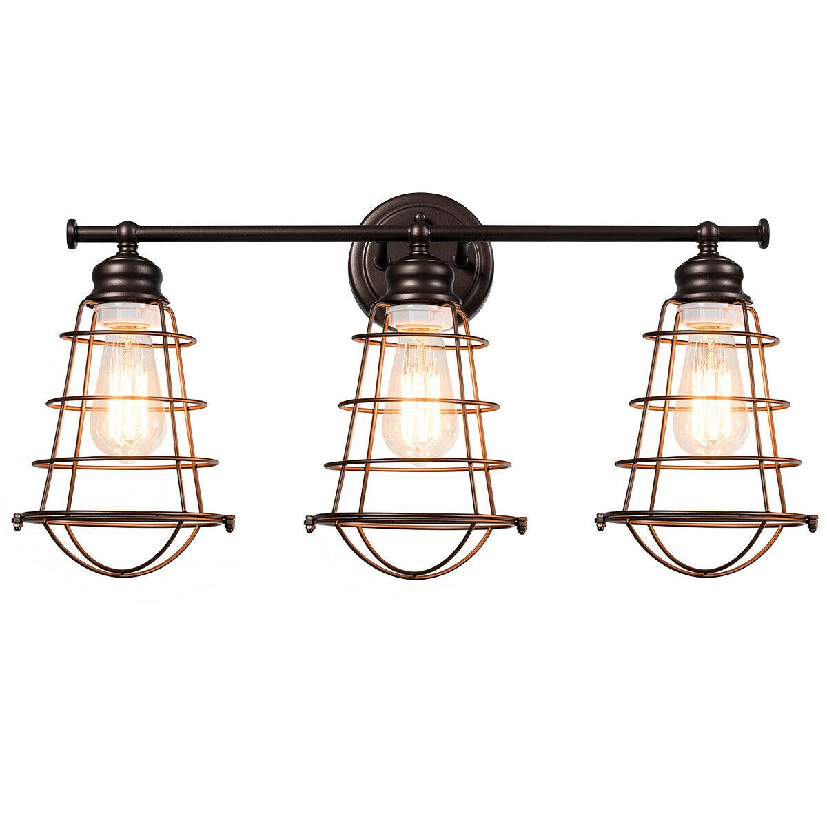 Vintage Inspired 3 Light Bathroom Vanity Sconce with Cage Design and Oil-Rubbed Bronze Finish