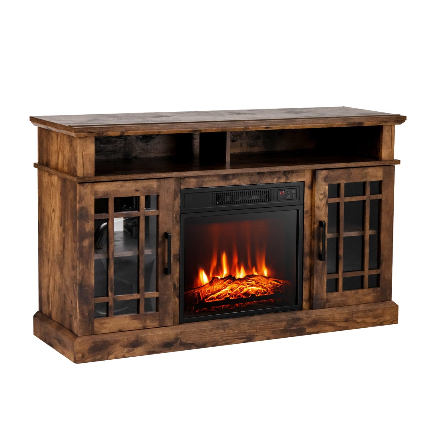 Modern 48 Inch TV Stand with Electric Fireplace and Adjustable Cabinets for TVs Up to 55 Inches - Brown