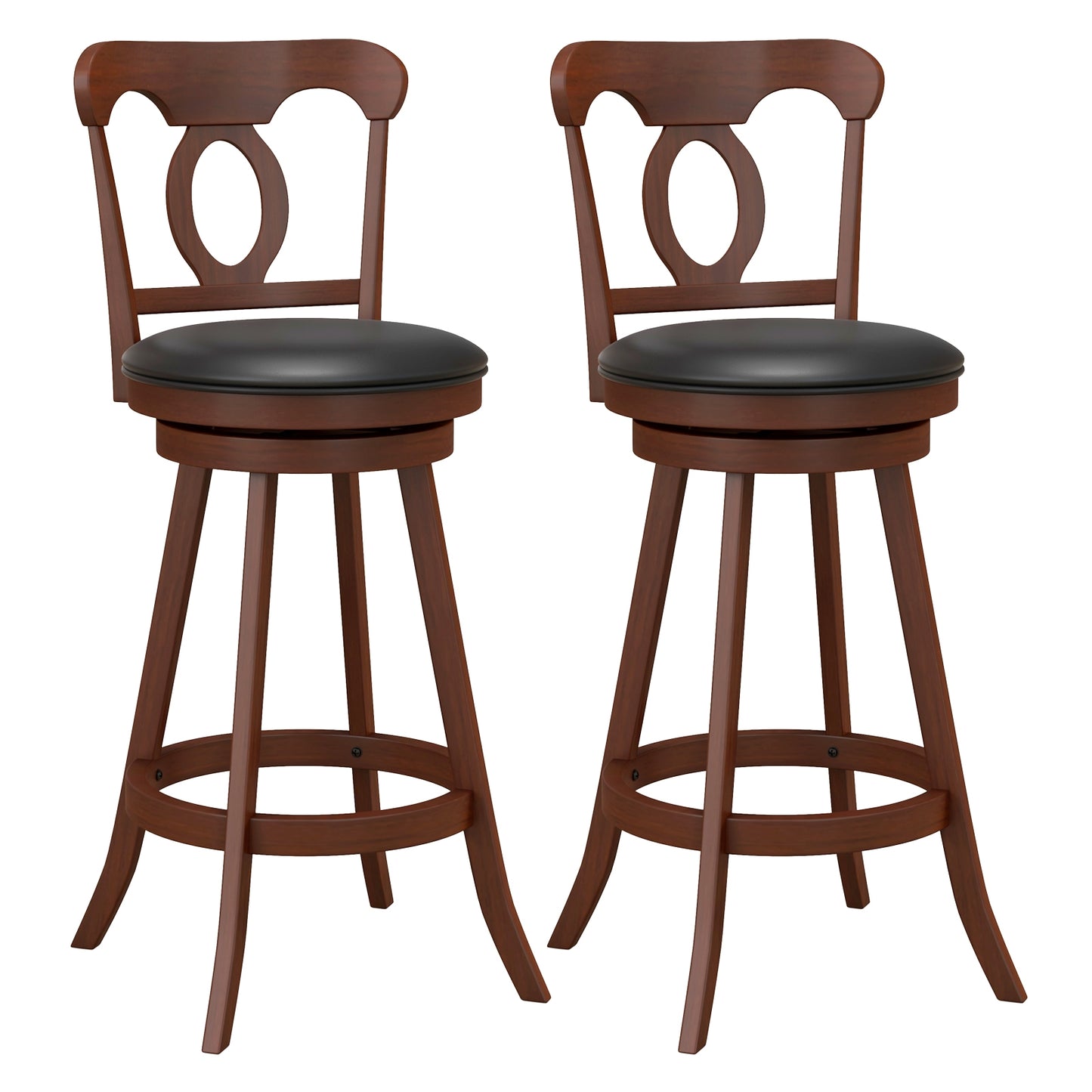 Pair of Swivel Bar Stools with Curved Back and Built-in Footrest, Height 30 Inch