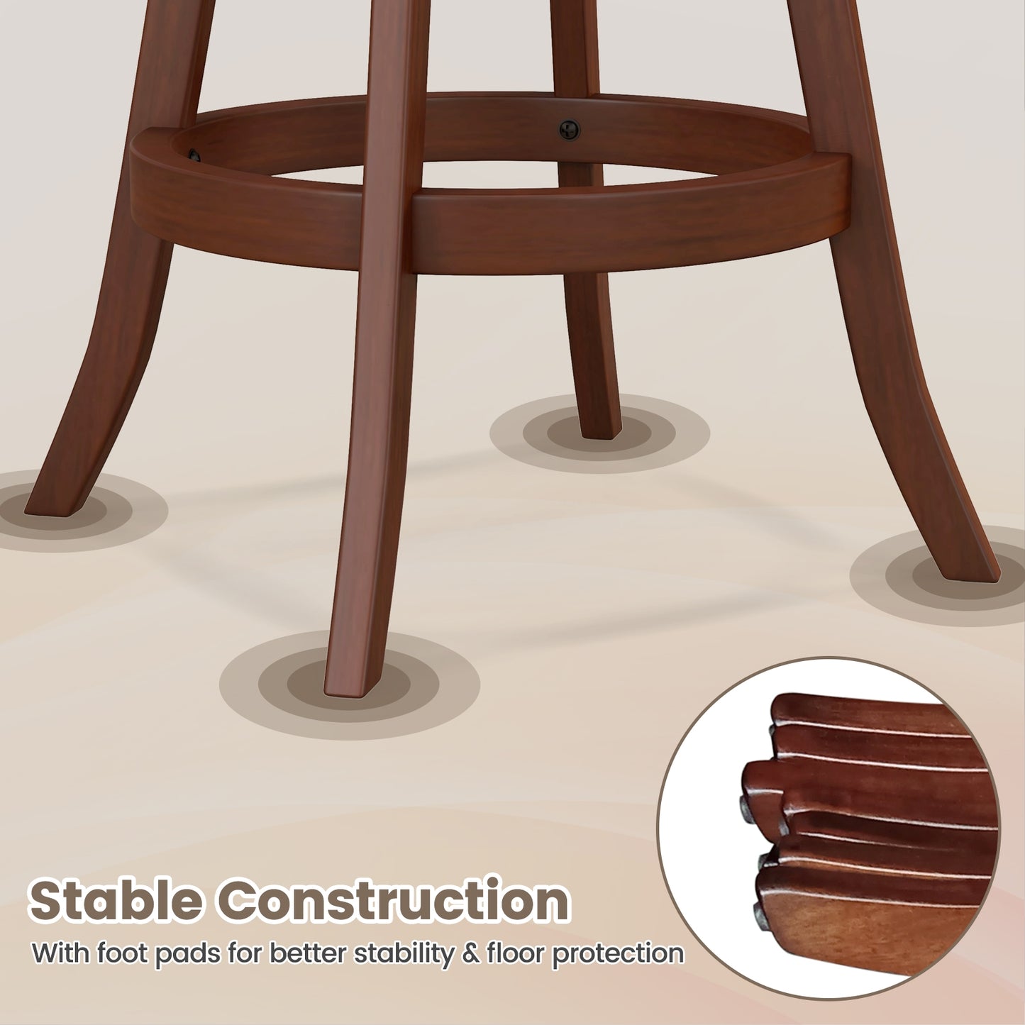 Pair of Swivel Bar Stools with Curved Back and Built-in Footrest, Height 30 Inch