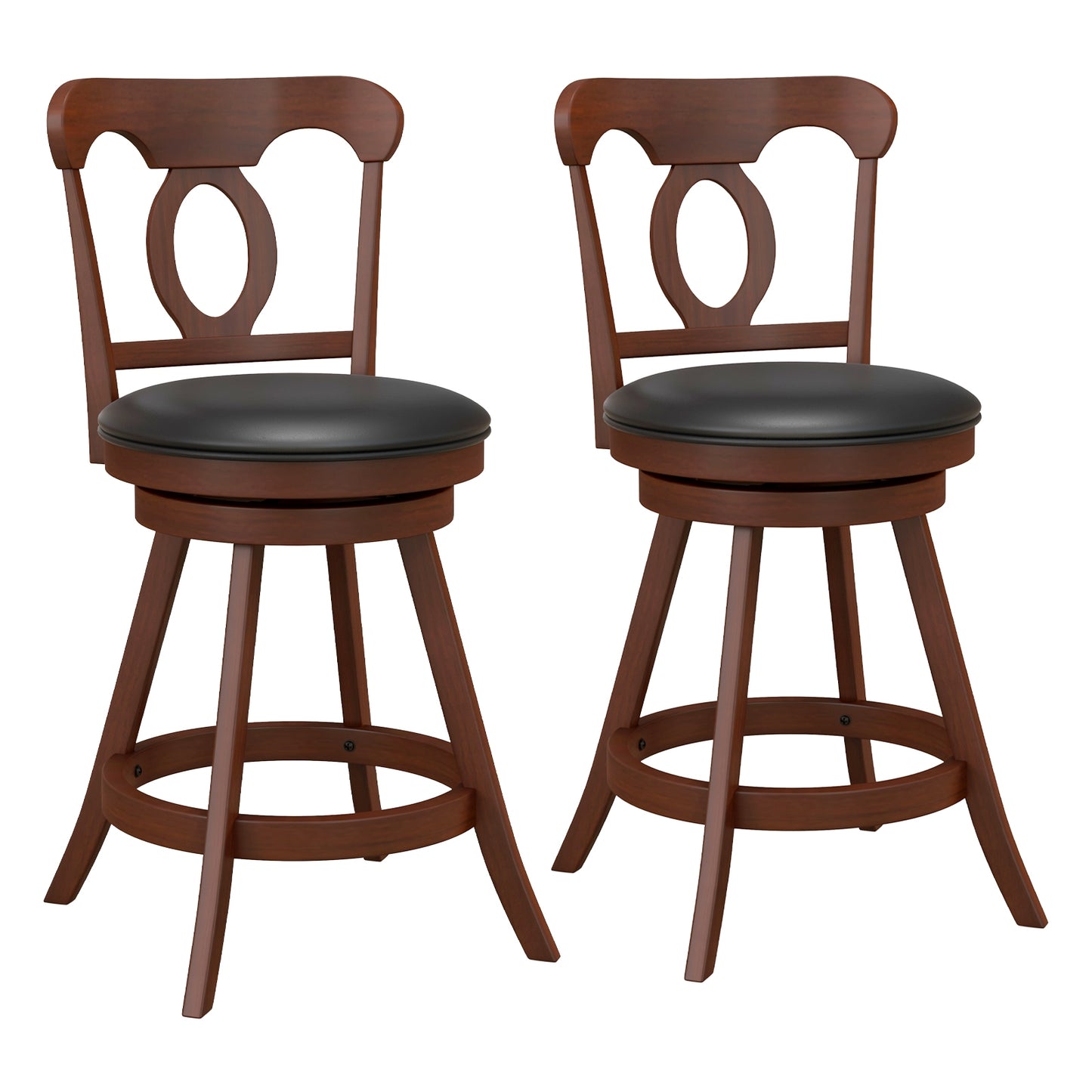 Pair of Swivel Bar Stools with Curved Back and Built-in Footrest, Height 24 Inch