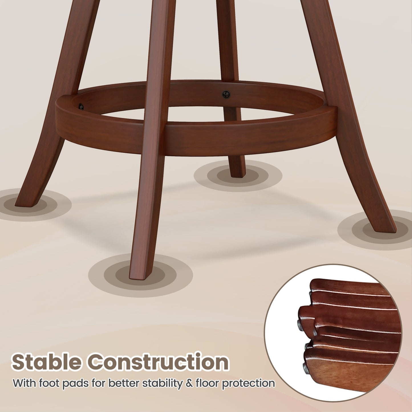 Pair of Swivel Bar Stools with Curved Back and Built-in Footrest, Height 24 Inch