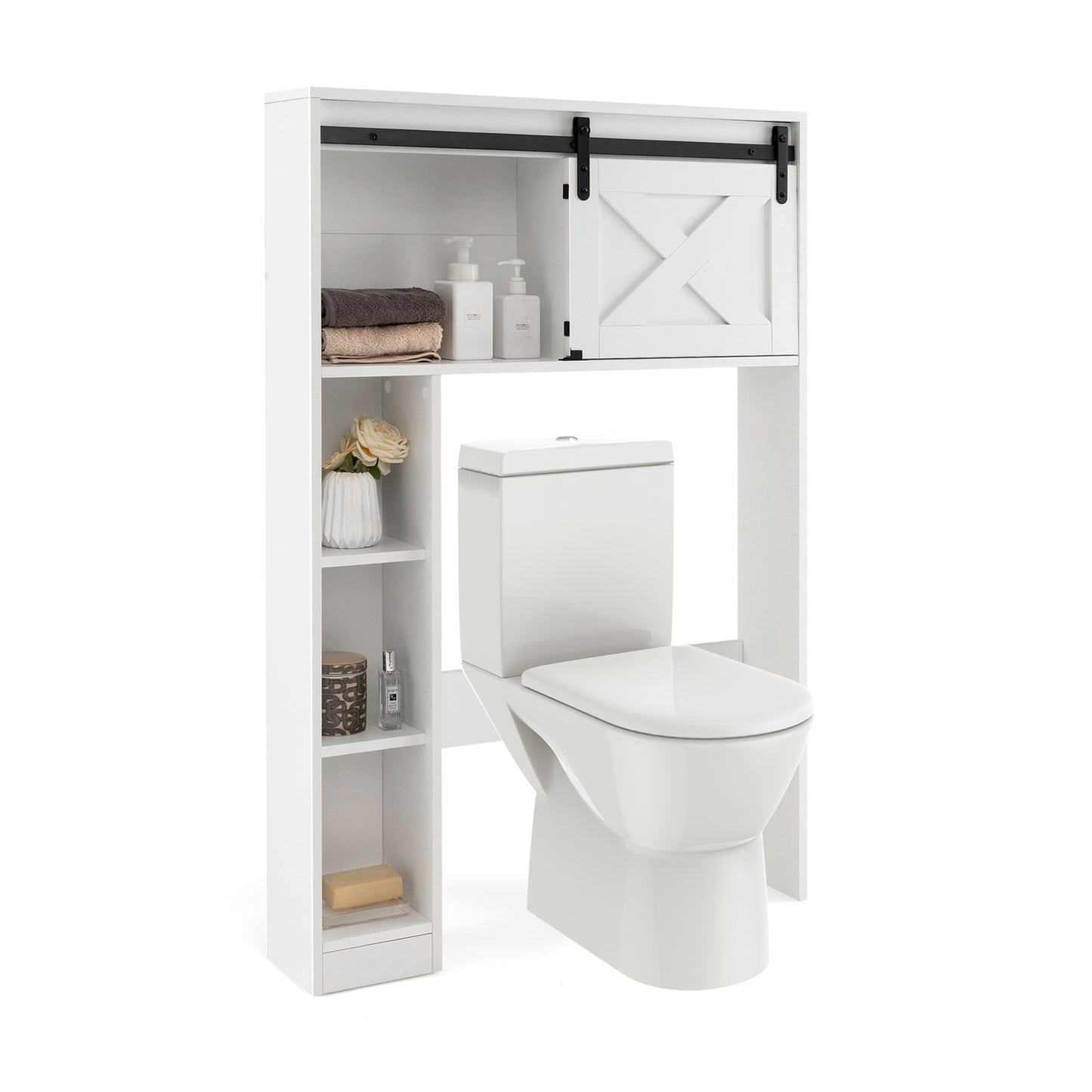 4 Tier Bathroom Storage Cabinet with Sliding Barn Door