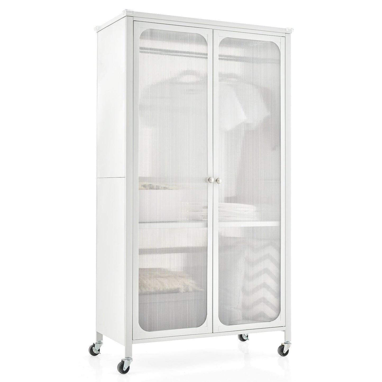 Mobile Rolling Wardrobe Closet with Adjustable Shelf and Hanging Rod – Modern Storage Armoire